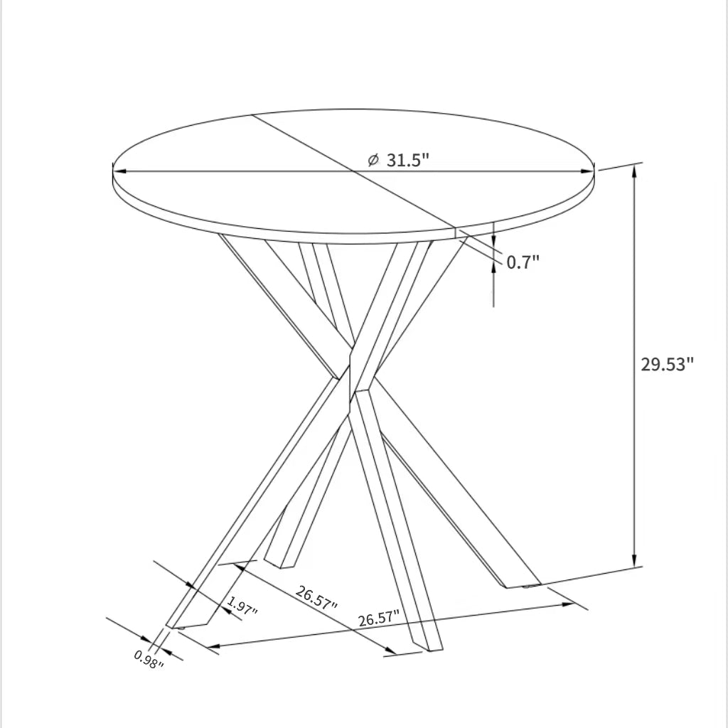 31.5'' Modern Round Dining Table With Crossed Legs,White Occasional Table, Two Piece Detachable Table Top, Matte Finish Iron Legs White Mdf Metal