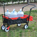 Folding Wagon Collapsible Outdoor Utility Wagon, Heavy Duty Folding Garden Portable Hand Cart, Drink Holder, Adjustable Handles Black Red Colour Black Red Abs Rubber Steel Q235