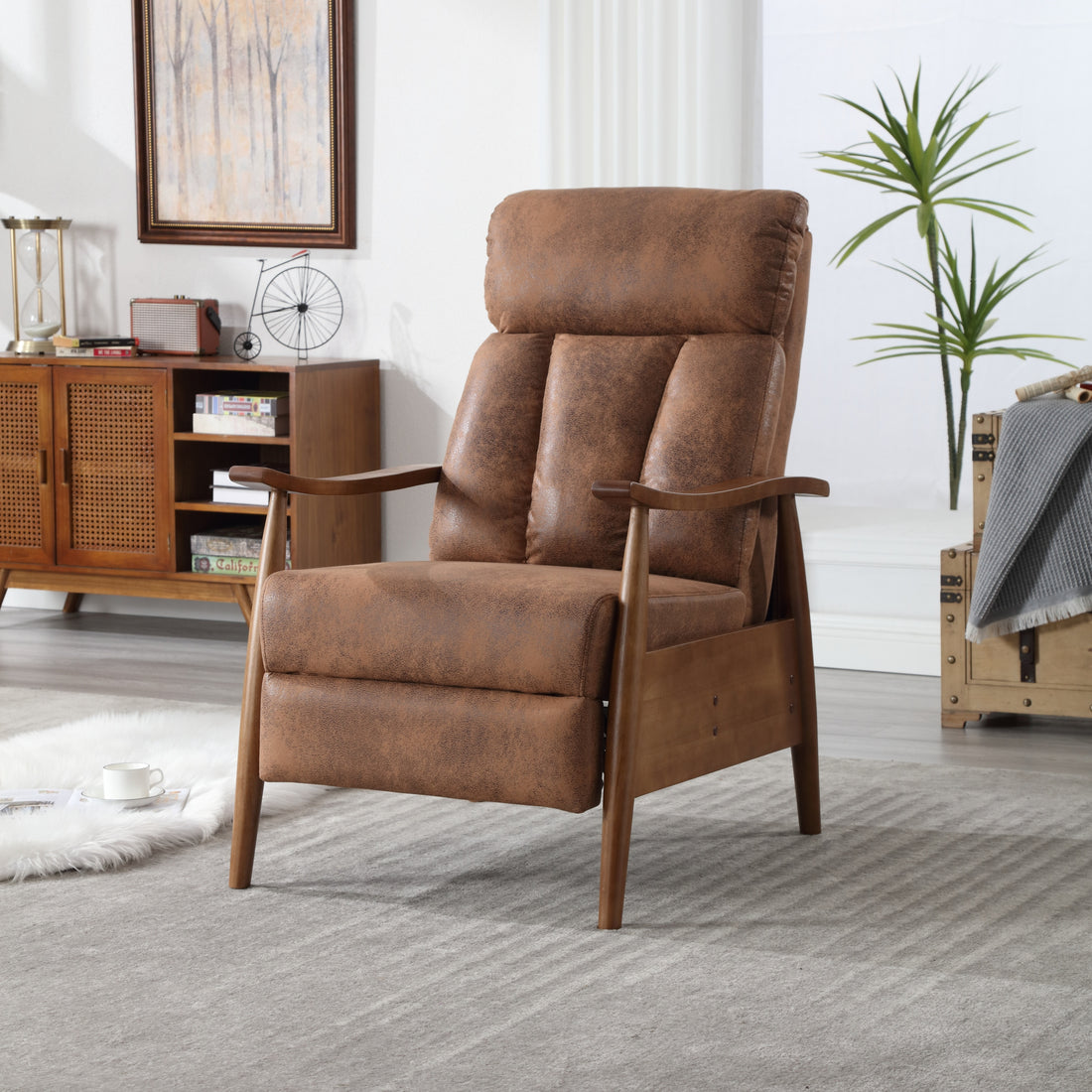 Coolmore Wood Frame Armchair, Modern Accent Chair Lounge Chair For Living Room Coffee Microsuede
