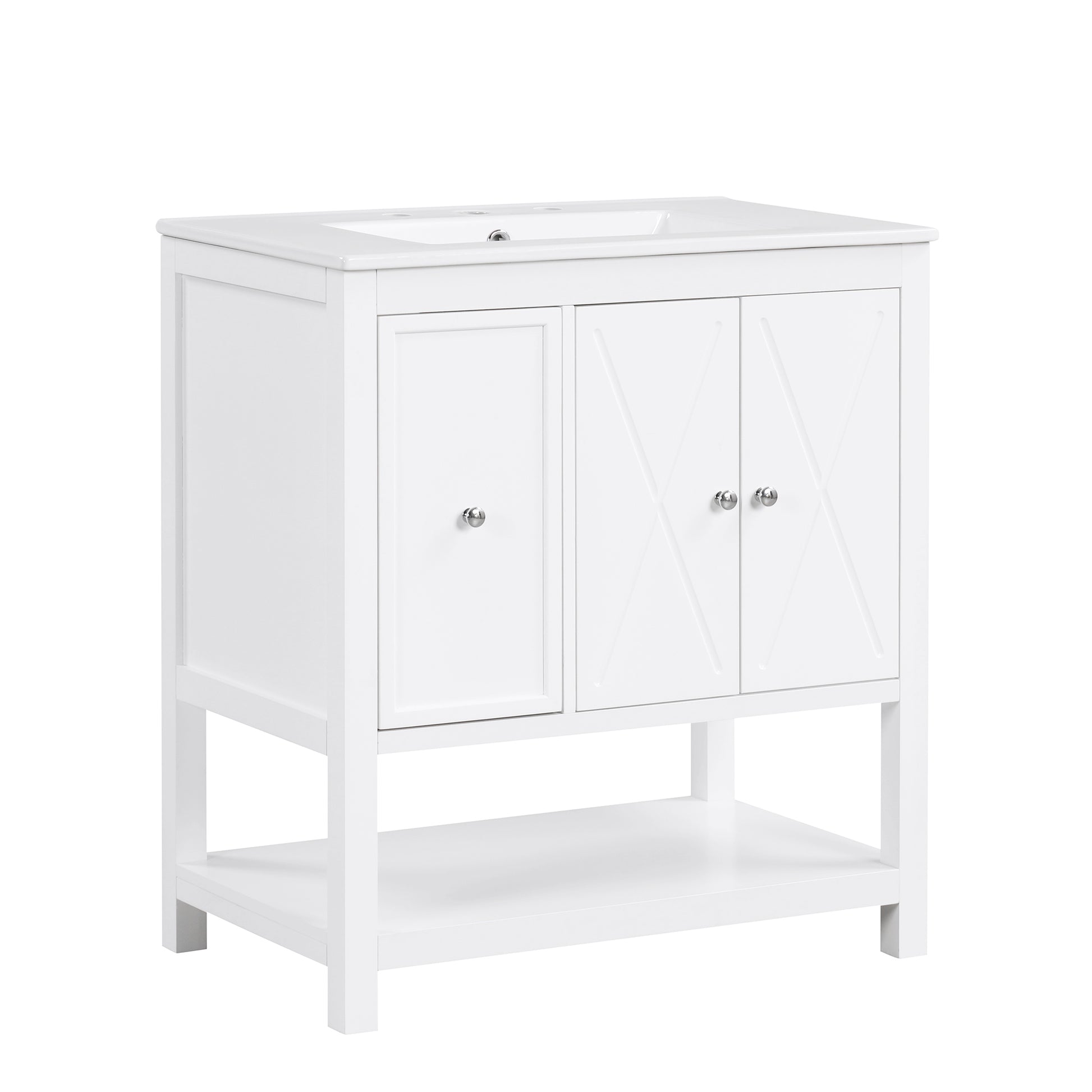 30" Bathroom Vanity With Sink Top, Bathroom Vanity Cabinet With Two Doors And One Drawer, Mdf Boards, Solid Wood, One Package, White White Solid Wood Mdf