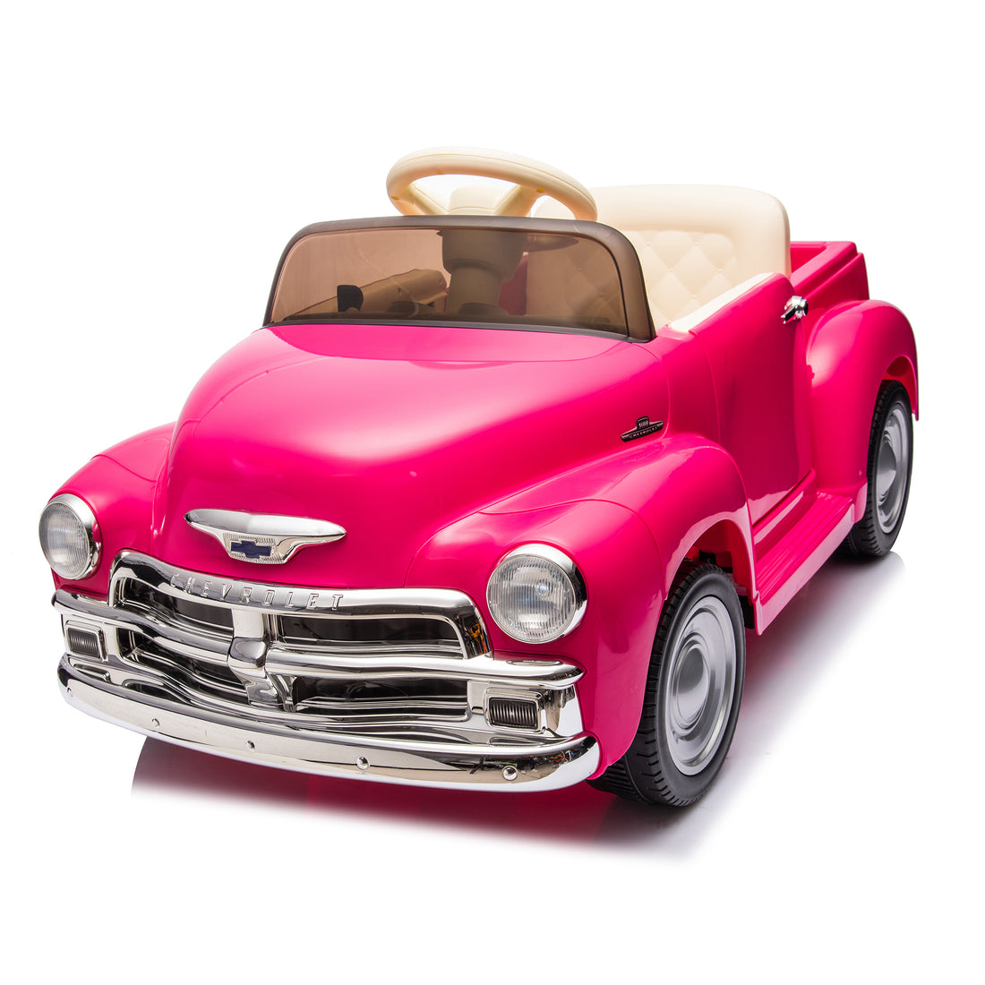 12V Kids Ride On Truck Car W Parents Control, Licensed Chevrolet 3100 Pickup,Electric Car For Kid,Vintage Modeling,3 Speeds,Led Lights,Bluetooth,Usb,High Power Up To 3.11 Mph,Age 3 Pink Polypropylene