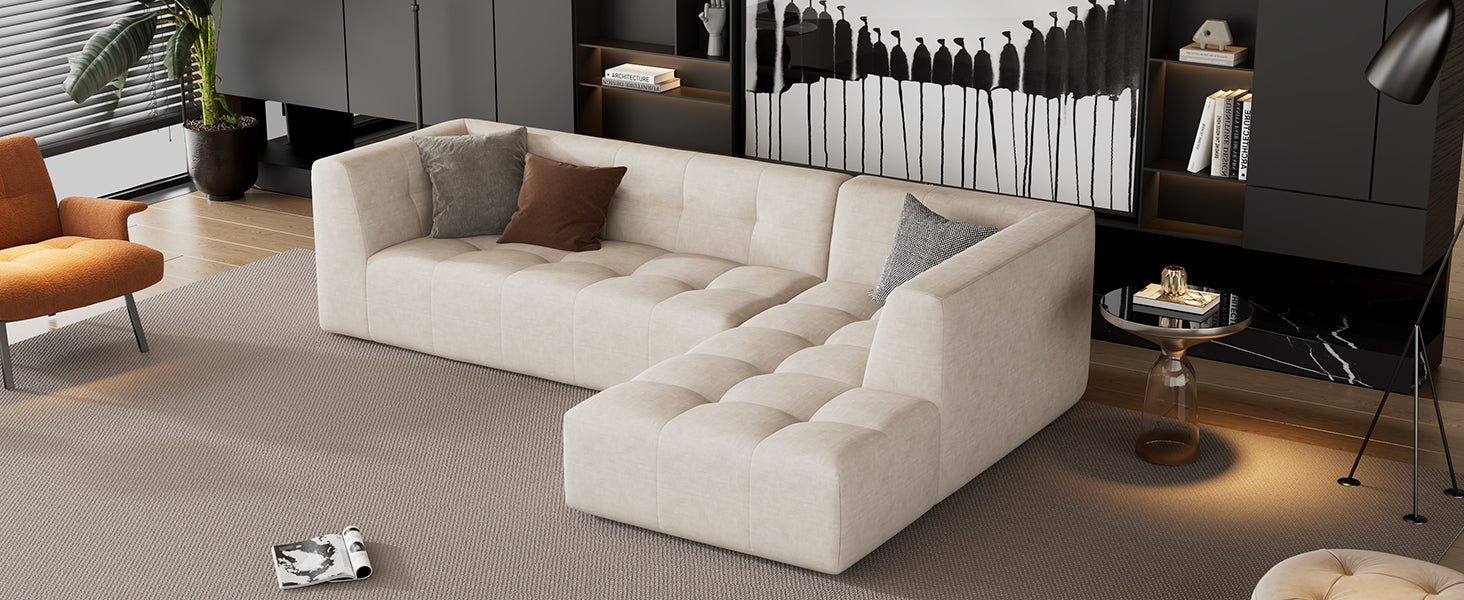 110.2*72.8" Modular Modular Combination Living Room Sofa Set, Modern Minimalist Sofa, Living Room Upholstered Sofa Bed, Bedroom, 2Pcs Computer Free Combination, L Shaped,Beige Beige Foam Chenille 3 Seat