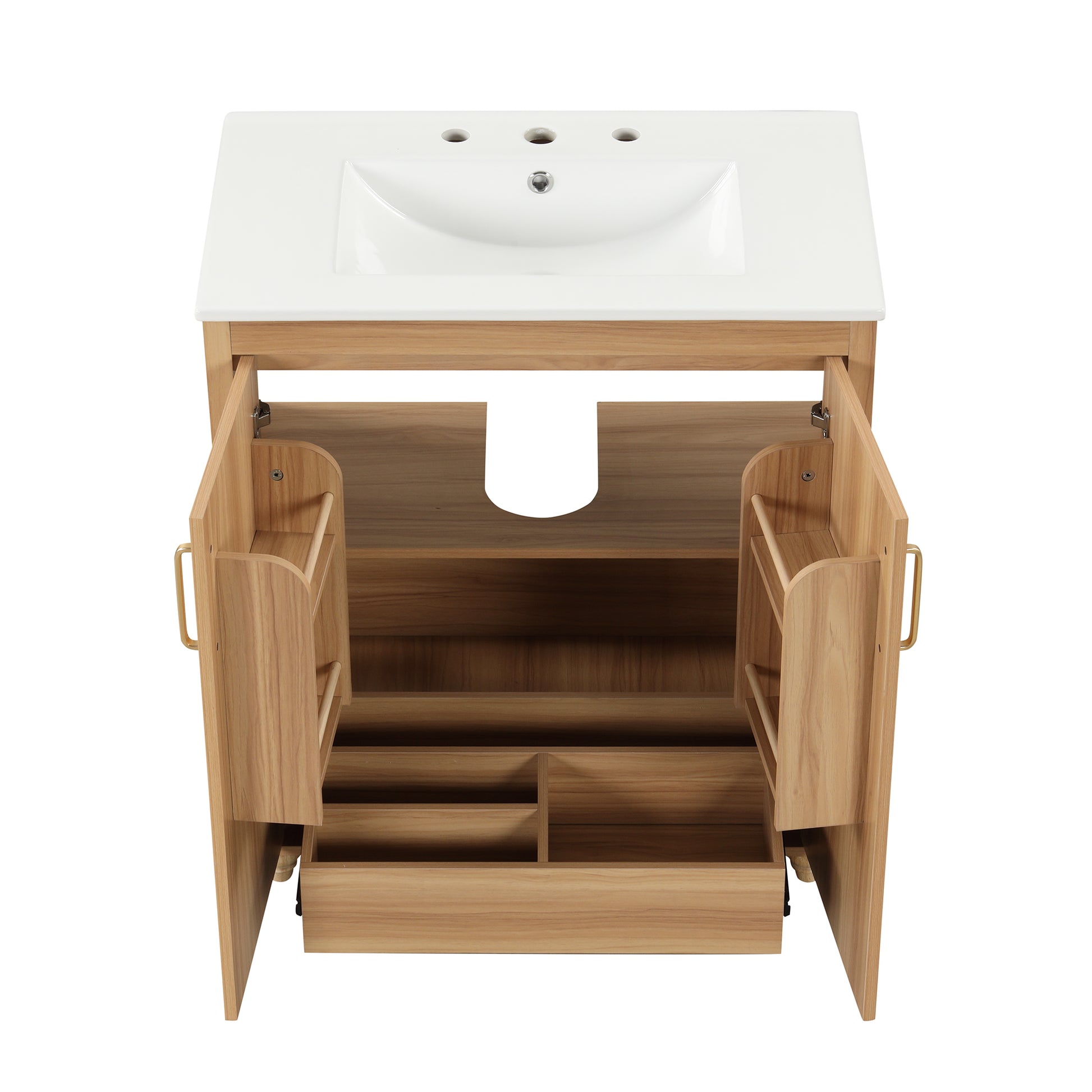 30" Bathroom Vanity With Sink Combo, Multi Functional Bathroom Cabinet With Doors And Drawer, Mdf Board, Natural Natural Solid Wood Mdf