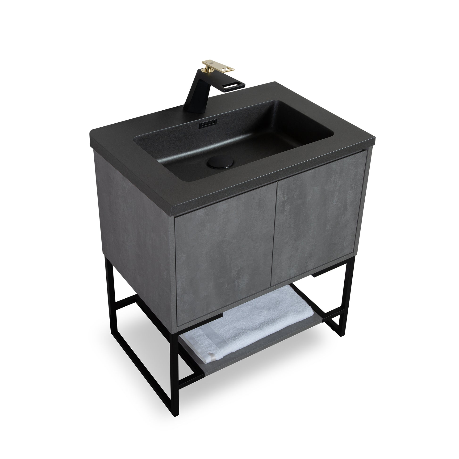 Tona 30" Bathroom Vanity With Sink, Modern Bathroom Vanity With Invisible Handle, Floor Mounted Vanity Set With Stainless Steel Frame Gray Resin