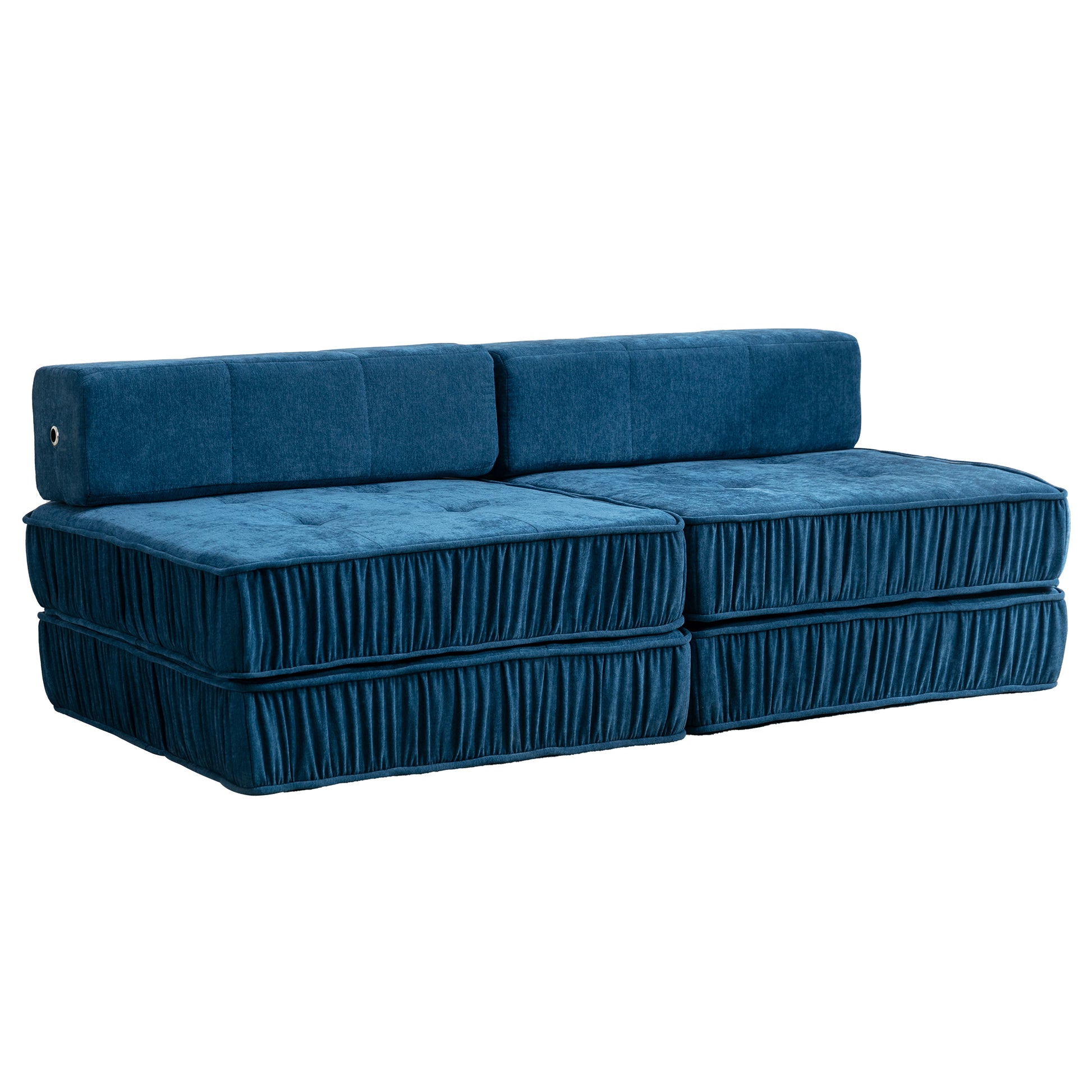 Folding Sofa Bed, Futon Sleeper Chair, Convertible Chair Floor Couch & Sleeping Mattress For Living Room, Guest Room, Home Office, Apartment, Small Space, Bed, Removable Back Cushion, Blue, 1 Seat Blue Chenille Primary Living Space Pillow Back Soft