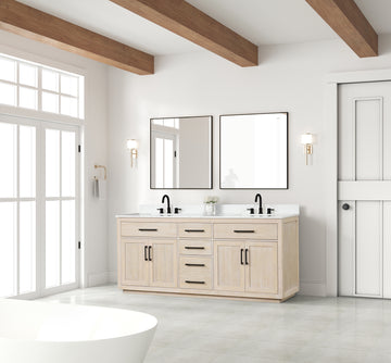 80" Bathroom Vanity With Double Sink, Freestanding Modern Bathroom Vanity With Soft Close Cabinet And 3 Drawers, Solid Wood Bathroom Storage Cabinet With Quartz Countertop, Milk Oak Light Oak Bathroom Modern Solid Wood