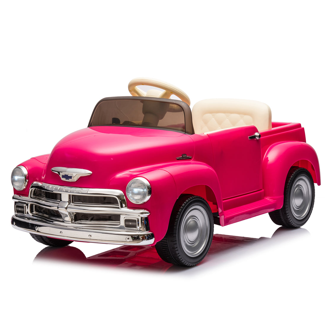 12V Kids Ride On Truck Car W Parents Control, Licensed Chevrolet 3100 Pickup,Electric Car For Kid,Vintage Modeling,3 Speeds,Led Lights,Bluetooth,Usb,High Power Up To 3.11 Mph,Age 3 Pink Polypropylene