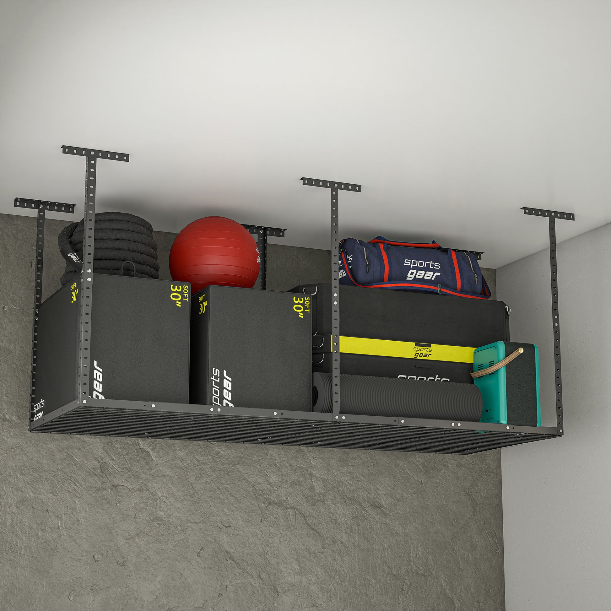 3X8Ft Overhead Garage Storage Rack,Adjustable Garage Storage Organization Systerm,Heavy Duty Metal Garage Ceiling Storage Racks,660Lbs Weight Capacity,Black Black Metal
