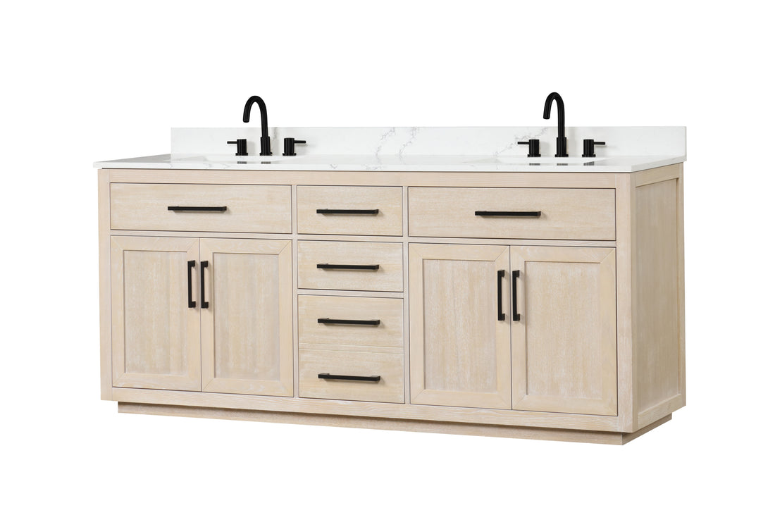 80" Bathroom Vanity With Double Sink, Freestanding Modern Bathroom Vanity With Soft Close Cabinet And 3 Drawers, Solid Wood Bathroom Storage Cabinet With Quartz Countertop, Milk Oak Light Oak Bathroom Modern Solid Wood