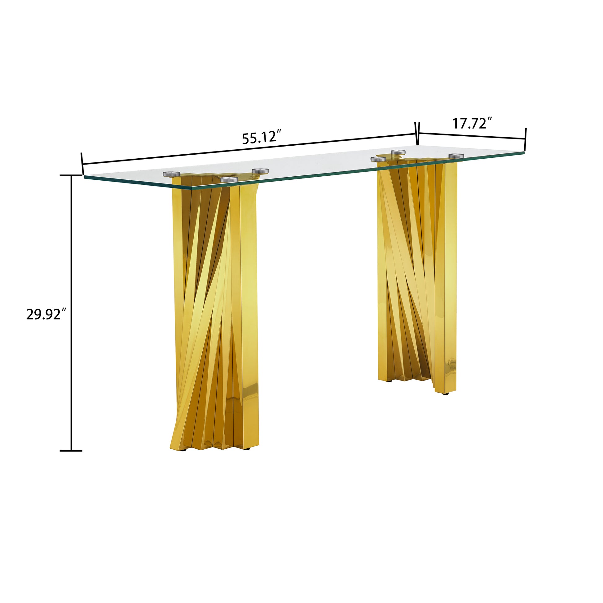 Tempered Glass Top Console Table With Gold Mirror Finish Stainless Steel Base Gold Tempered Glass