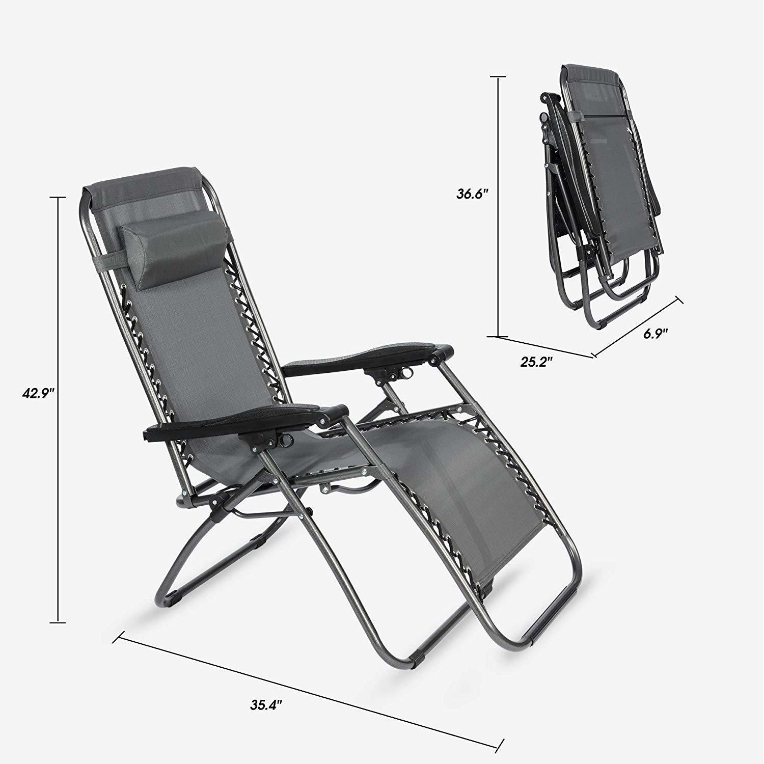 Zero Gravity Patio Adjustable Folding Reclining Chair With Pillow, 2Pc Grey Grey Metal