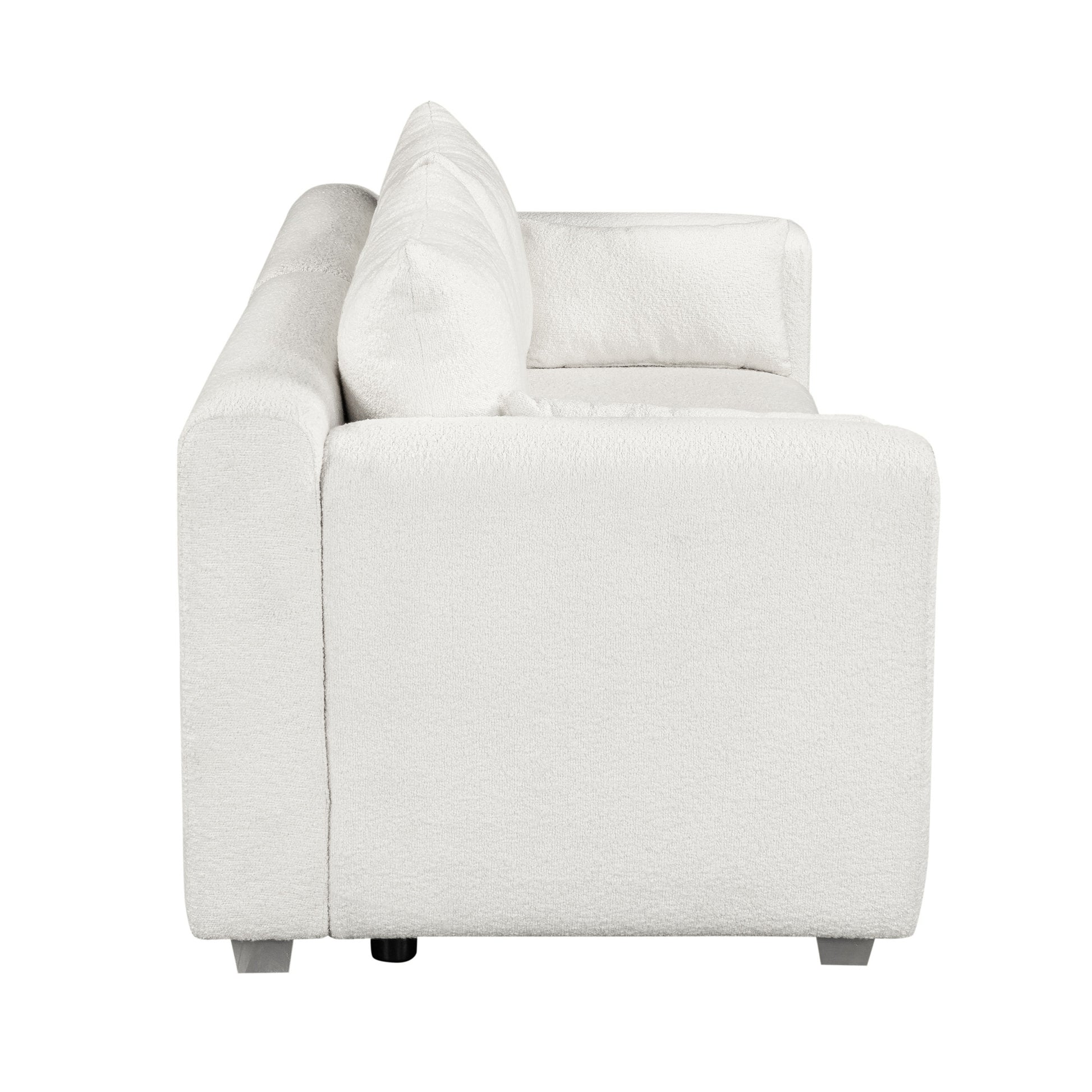 82*36" Modern Loop Yarn Fabric Sofa, One Piece Seat Frame, Minimalist 2 3 Seat Couch Easy To Install, Loveseats With Extra Wide Domed Arms For Living Room, Bedroom, Apartment, Office 2 Pillows White Fabric