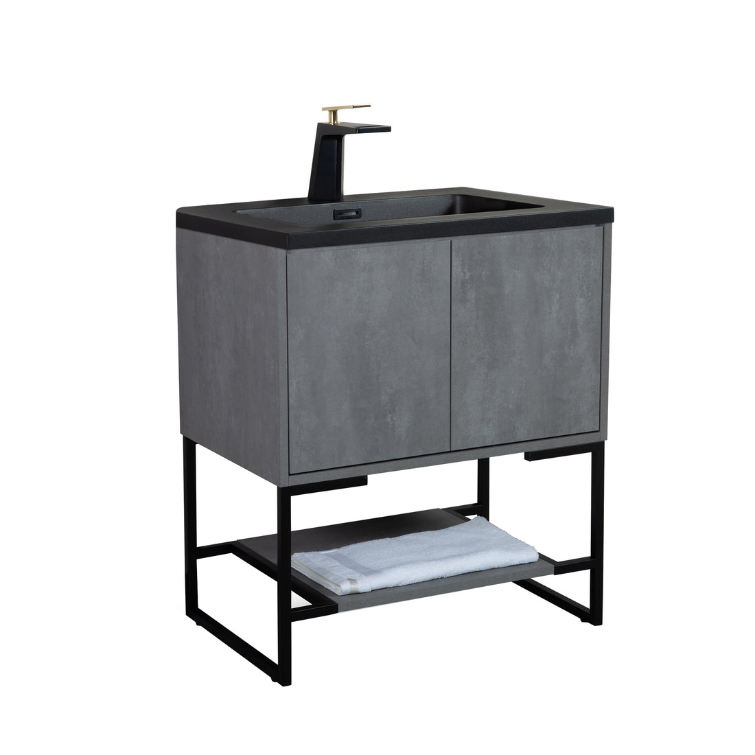 Tona 30" Bathroom Vanity With Sink, Modern Bathroom Vanity With Invisible Handle, Floor Mounted Vanity Set With Stainless Steel Frame Gray Resin