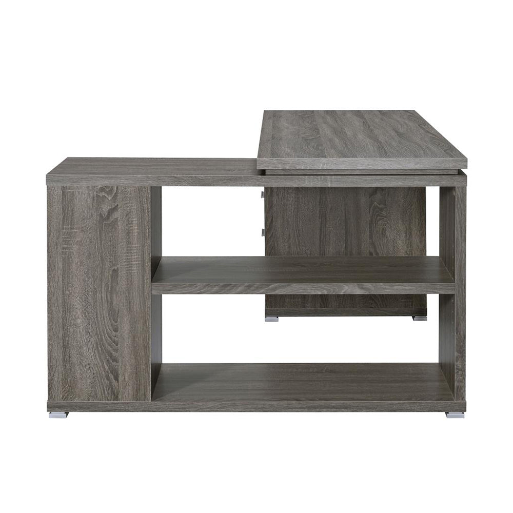 L Shape Office Desk With Drawers And Shelves, Weathered Grey Grey Office L Shape Particle Board Mdf