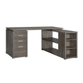 L Shape Office Desk With Drawers And Shelves, Weathered Grey Grey Office L Shape Particle Board Mdf