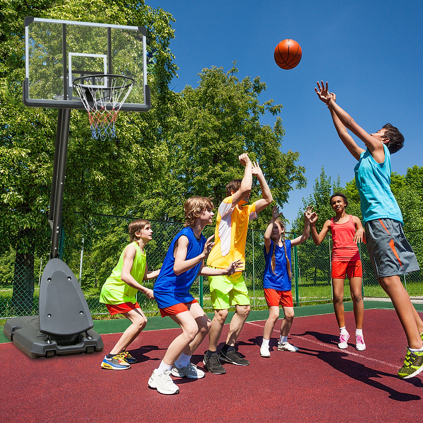 Use For Outdoor Height Adjustable 7.5 To 10Ft Basketball Hoop 44 Inch Backboard Portable Basketball Goal System With Stable Base And Wheels Balls Sports Transparent Garden & Outdoor Sporty Iron