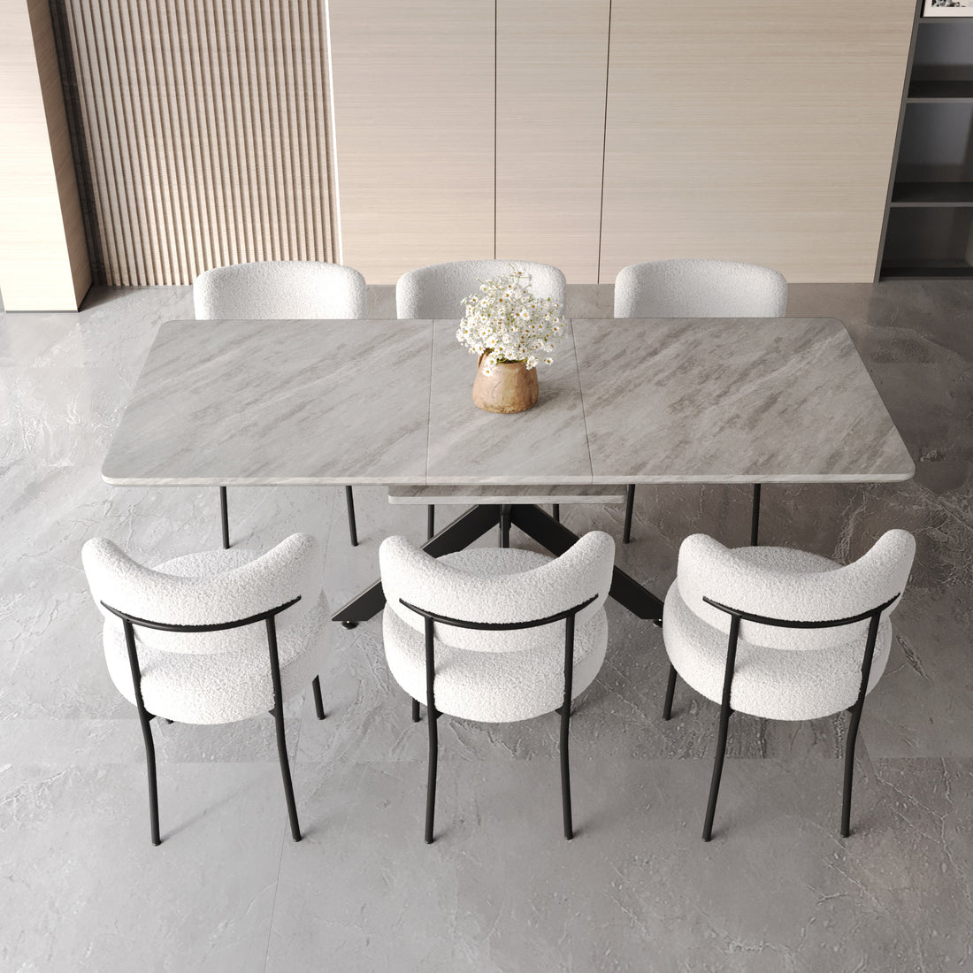 Extendable Dining Table Table Set For 6 8 Person For Dining Room,Curved Backrest Round Upholstered Soft Padded Armless Dining Chairs And Very Large Dining Room Table Kitchen Table Chair Set Grey White Mdf Metal