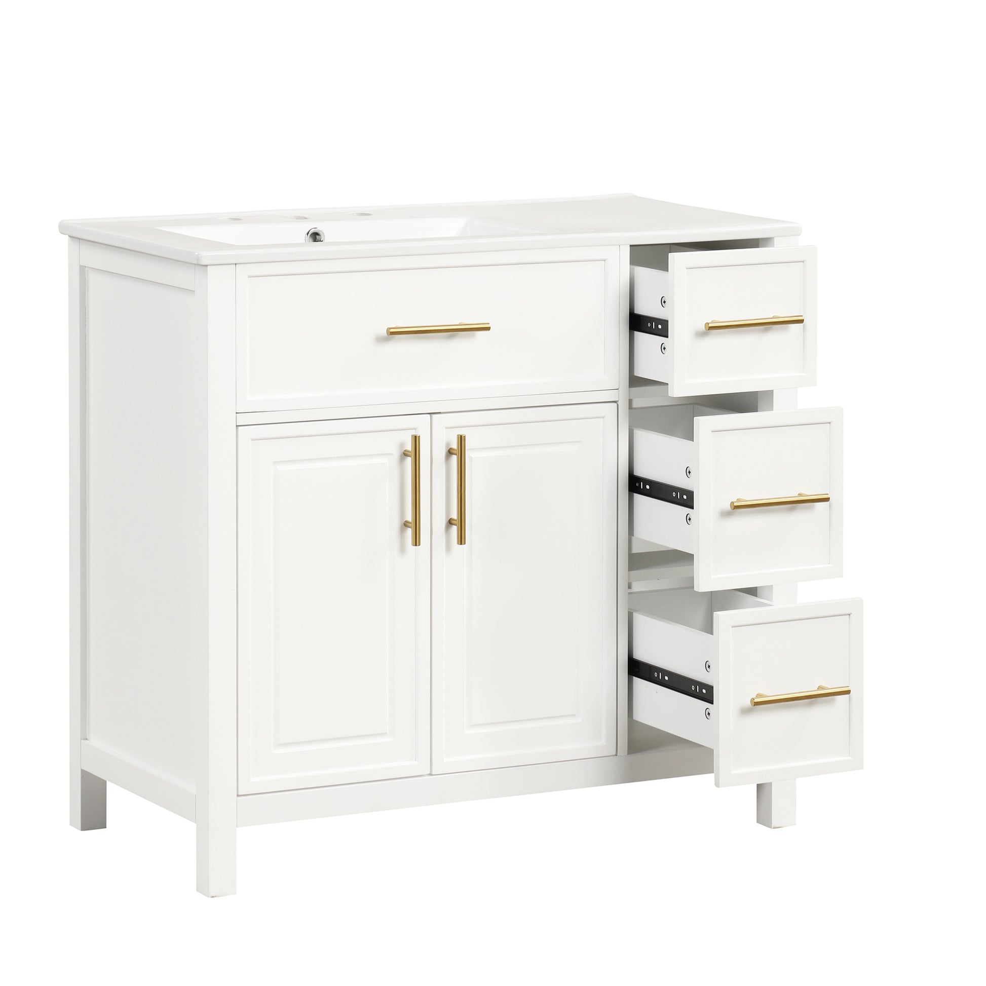 36" Bathroom Vanity With Sink Top, Bathroom Vanity Cabinet With Two Doors And Three Drawers, Solid Woodmdf Boards ,One Package, White Old Sku:Wf319757Aak White Solid Wood Mdf