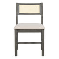 6 Piece Retro Farmhouse Style Dining Set, Rectangular Table And 4 Upholstered Chairs With Rattan And Bench For Dining Room And Kitchen Gray Gray Solid Wood Mdf