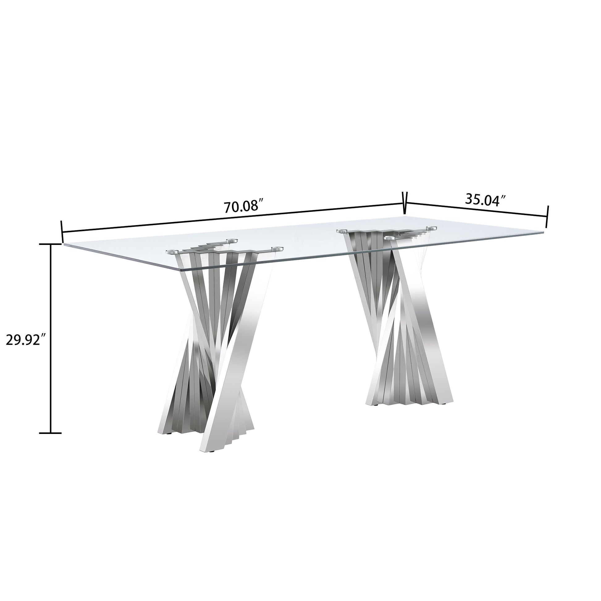 Tempered Glass Top Dining Table With Silver Mirror Finish Stainless Steel Base Silver Tempered Glass