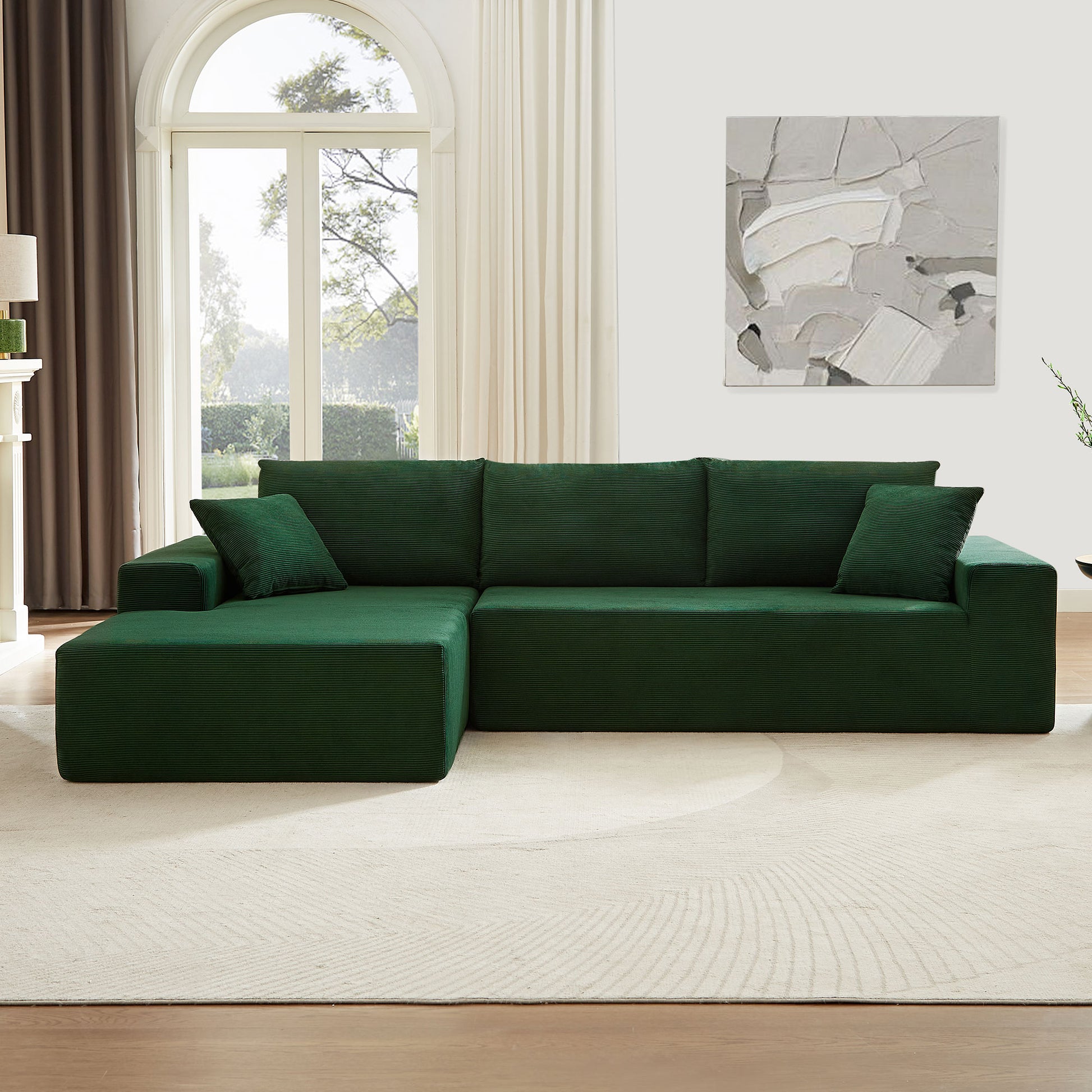 Sectional Corduroy Couch Covers 2 Pcs L Shape Sectional Sofa Couches For Living Room, Bedroom, Salon For Left Chaise,Drak Green. Dark Green Corduroy 3 Seat