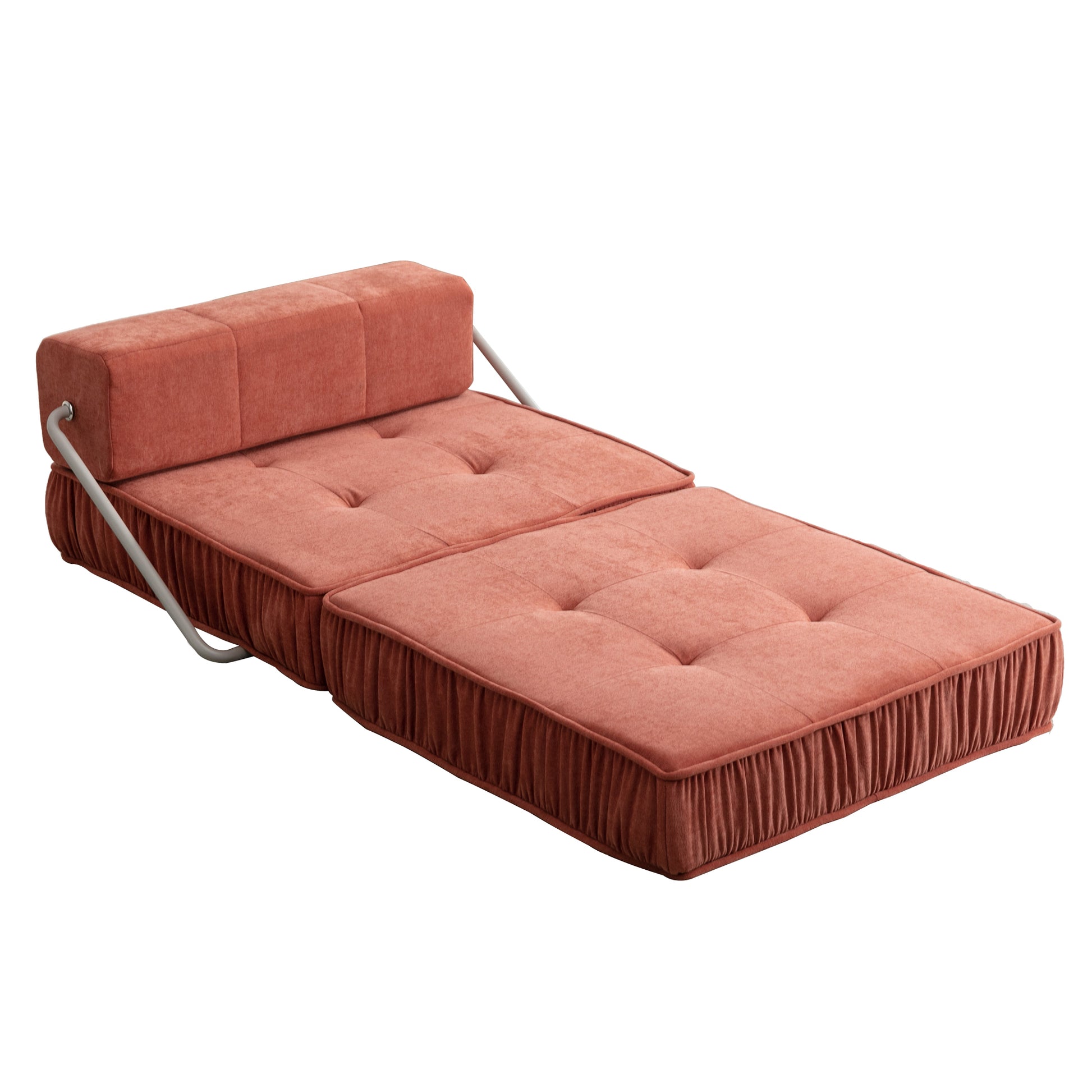 Folding Sofa Bed, Futon Sleeper Chair, Convertible Chair Floor Couch & Sleeping Mattress For Living Room, Guest Room, Home Office, Apartment, Small Space, Bed, Removable Back Cushion, Orange, 1 Seat Orange Chenille Primary Living Space Pillow Back Soft