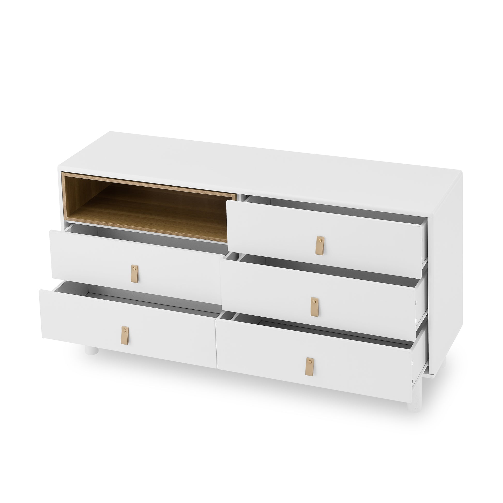 With 5 Drawers Storage Cabinet Drawer Cabinet Multifunctional Storage Cabinet Modern Drawer Cabinet Wooden Storage Cabinet Leather Handle Drawer Cabinet Home Storage Cabinet Office Cabinet White Solid Wood Mdf