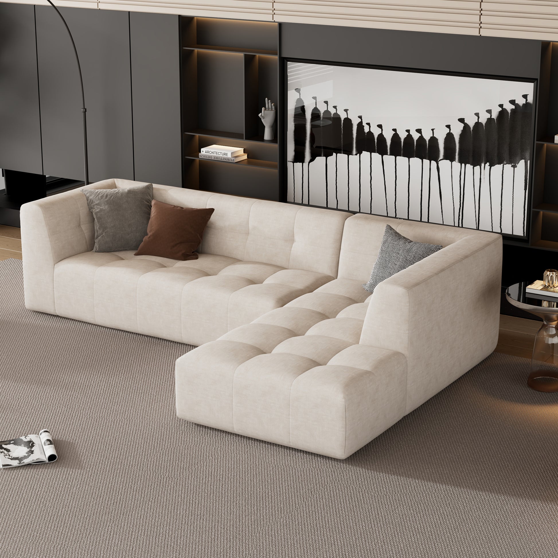 110.2*72.8" Modular Modular Combination Living Room Sofa Set, Modern Minimalist Sofa, Living Room Upholstered Sofa Bed, Bedroom, 2Pcs Computer Free Combination, L Shaped,Beige Beige Foam Chenille 3 Seat