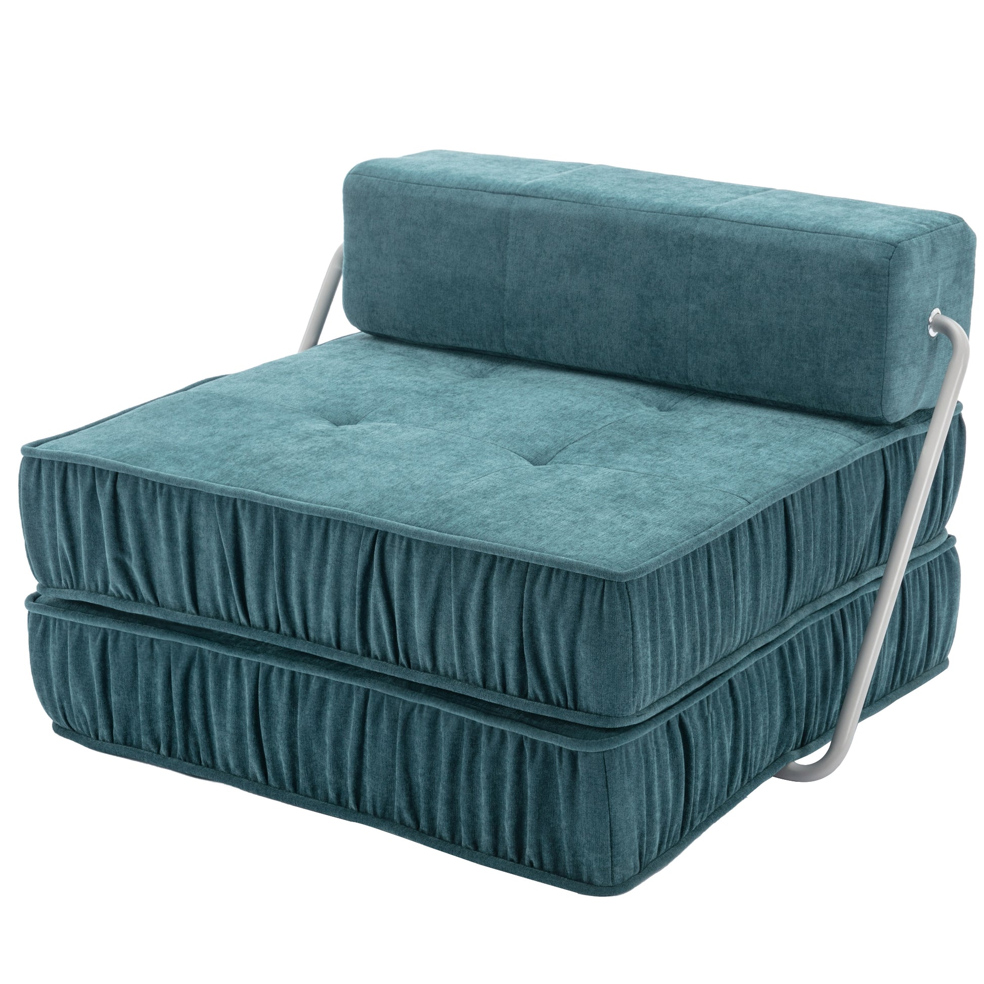 Folding Sofa Bed, Futon Sleeper Chair, Convertible Chair Floor Couch & Sleeping Mattress For Living Room, Guest Room, Home Office, Apartment, Small Space, Bed, Removable Back Cushion, Green, 1 Seat Green Chenille Primary Living Space Pillow Back Soft