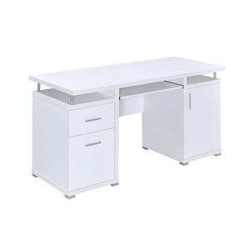 55 Inch Office Computer Desk With2 Drawers In White White Mdf Metal