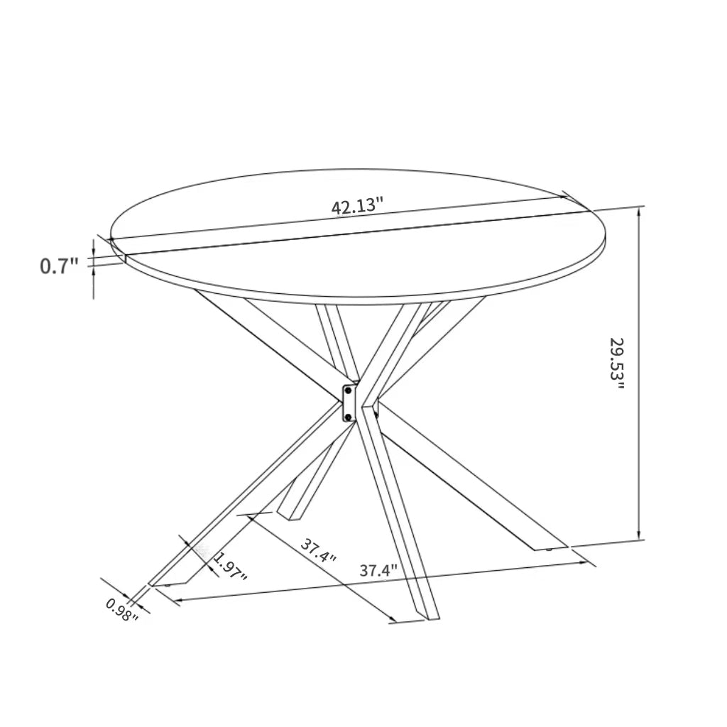 42.13'' Modern Cross Leg Round Dining Table, White Top Occasional Table, Two Piece Removable Top, Matte Finish Iron Legs White Mdf Metal