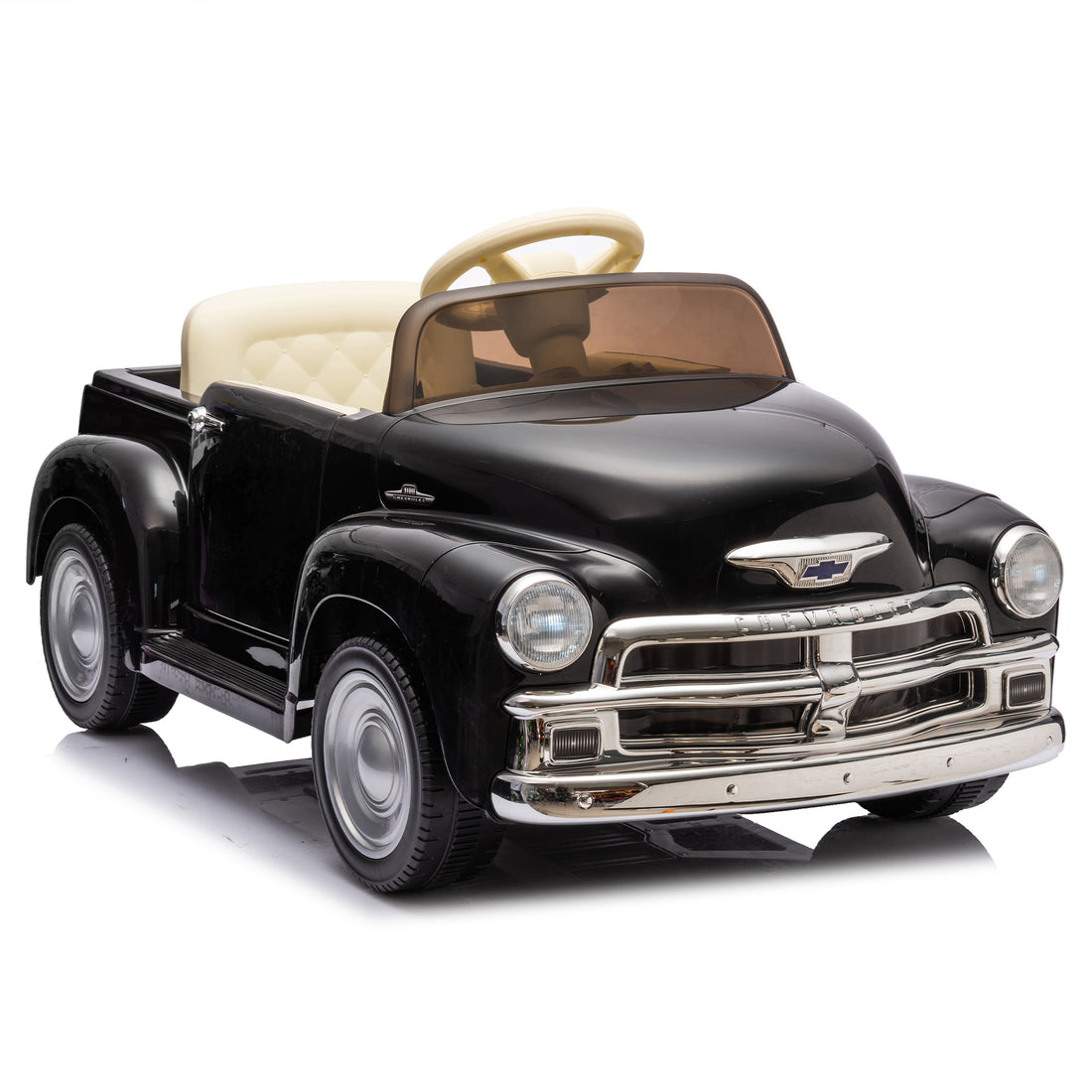 12V Kids Ride On Truck Car W Parents Control, Licensed Chevrolet 3100 Pickup,Electric Car For Kid,Vintage Modeling,3 Speeds,Led Lights,Bluetooth,Usb,High Power Up To 3.11 Mph,Age 3 Black Polypropylene