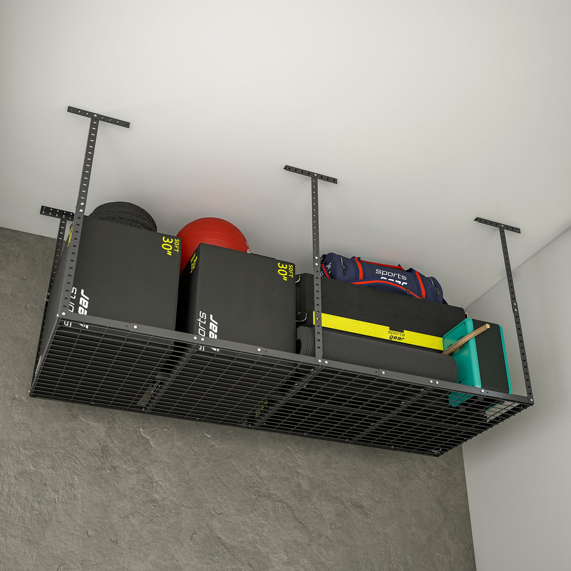 3X8Ft Overhead Garage Storage Rack,Adjustable Garage Storage Organization Systerm,Heavy Duty Metal Garage Ceiling Storage Racks,660Lbs Weight Capacity,Black Black Metal