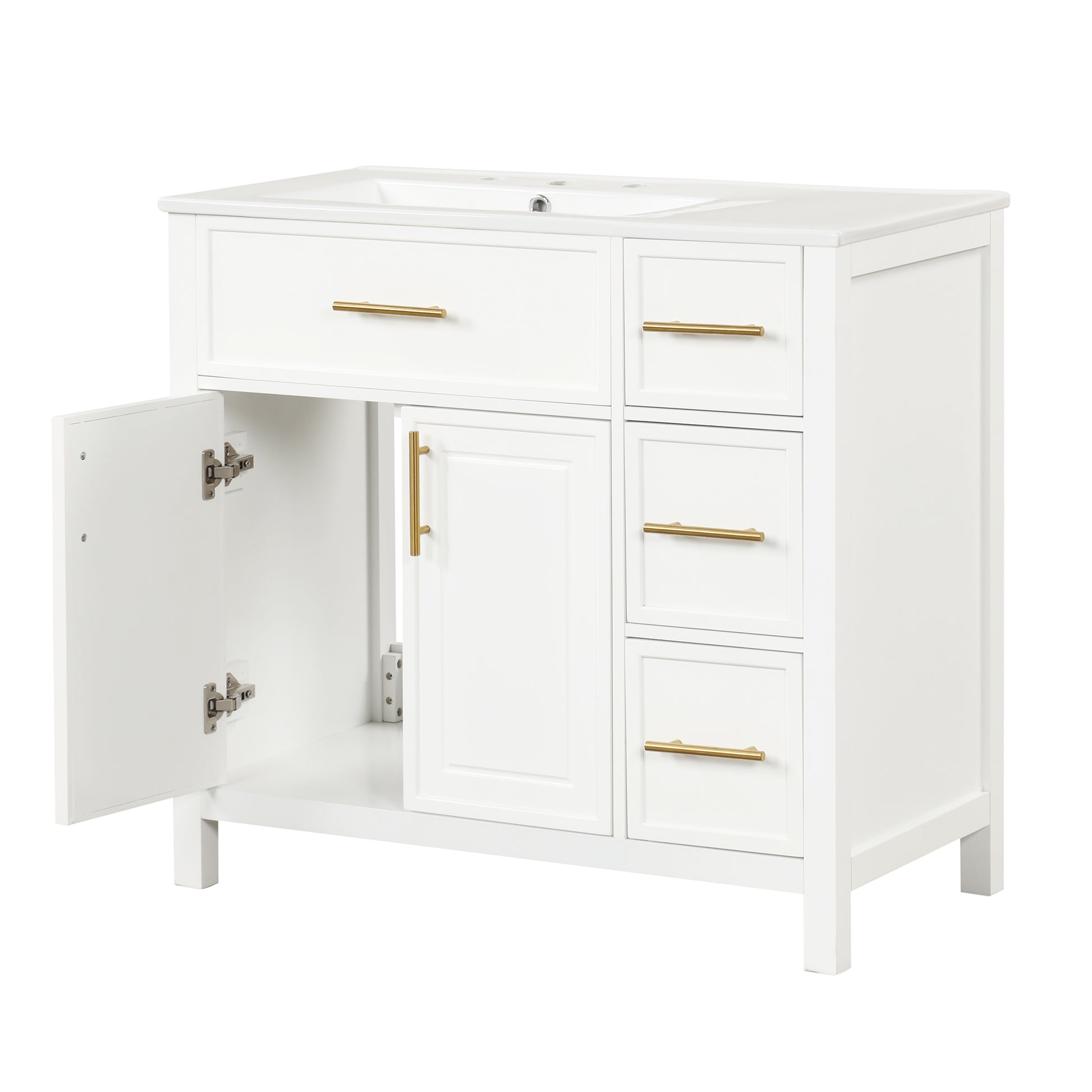 36" Bathroom Vanity With Sink Top, Bathroom Vanity Cabinet With Two Doors And Three Drawers, Solid Woodmdf Boards ,One Package, White Old Sku:Wf319757Aak White Solid Wood Mdf