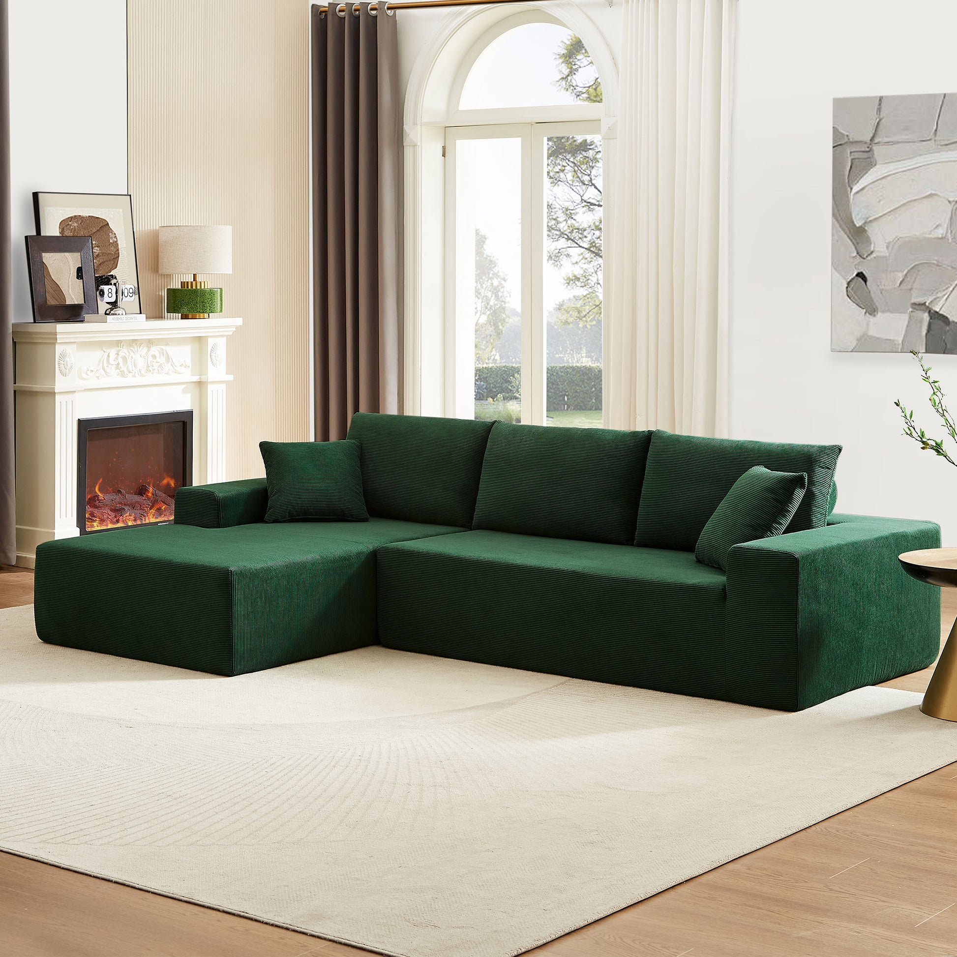 Sectional Corduroy Couch Covers 2 Pcs L Shape Sectional Sofa Couches For Living Room, Bedroom, Salon For Left Chaise,Drak Green. Dark Green Corduroy 3 Seat