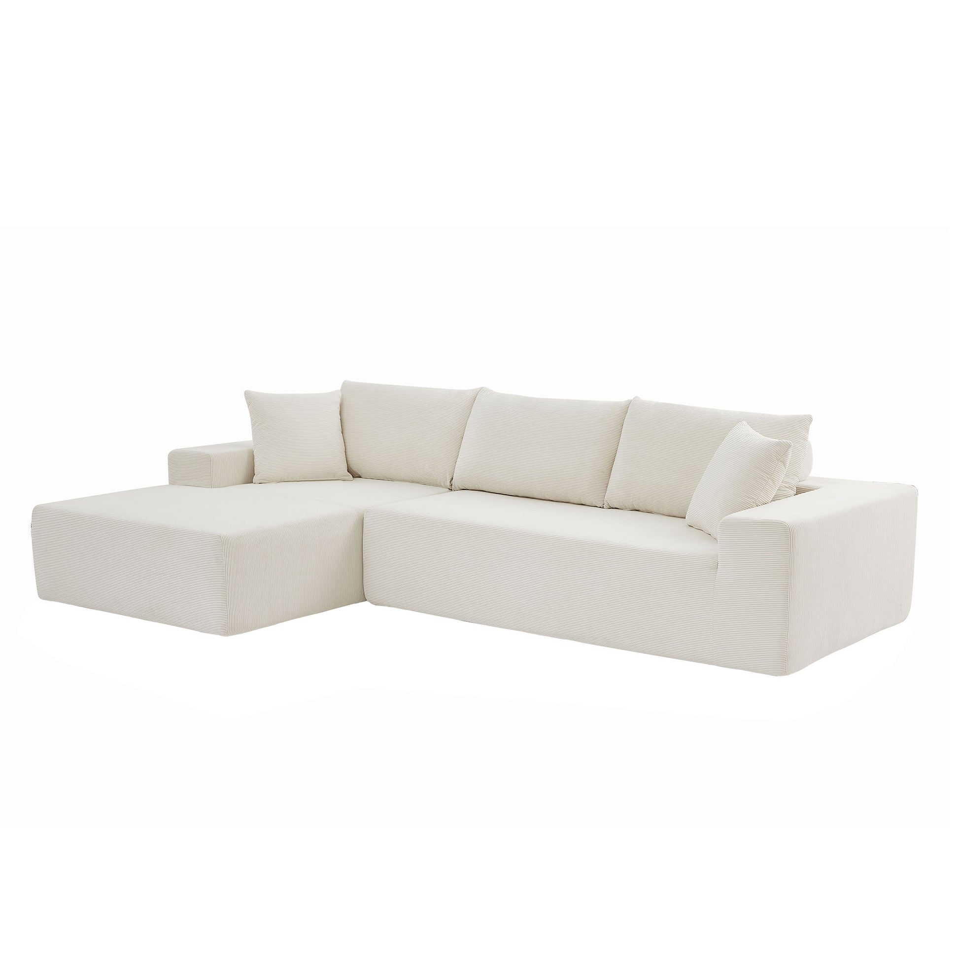 Modern Minimalist Style Corduroy Couch, Upholstered Sleeper Sofa For Living Room, Bedroom, Salon, 2 Pc Free Combination, L Shape, Right Hand Facing Sectional Sofa Beige Corduroy 3 Seat