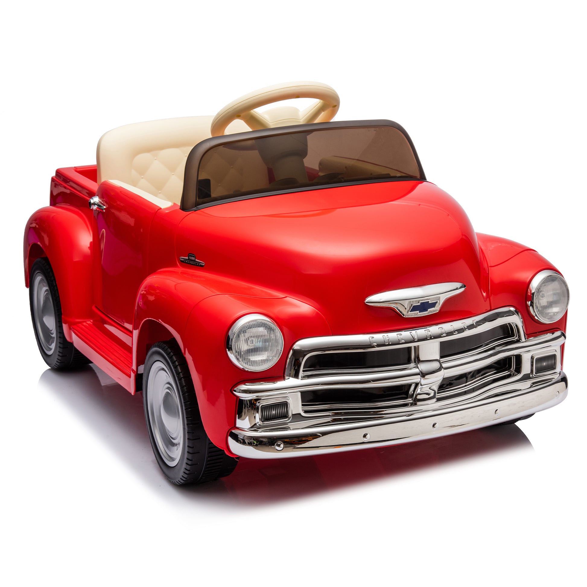 12V Kids Ride On Truck Car W Parents Control, Licensed Chevrolet 3100 Pickup,Electric Car For Kid,Vintage Modeling,3 Speeds,Led Lights,Bluetooth,Usb,High Power Up To 3.11 Mph,Age 3 Red Polypropylene