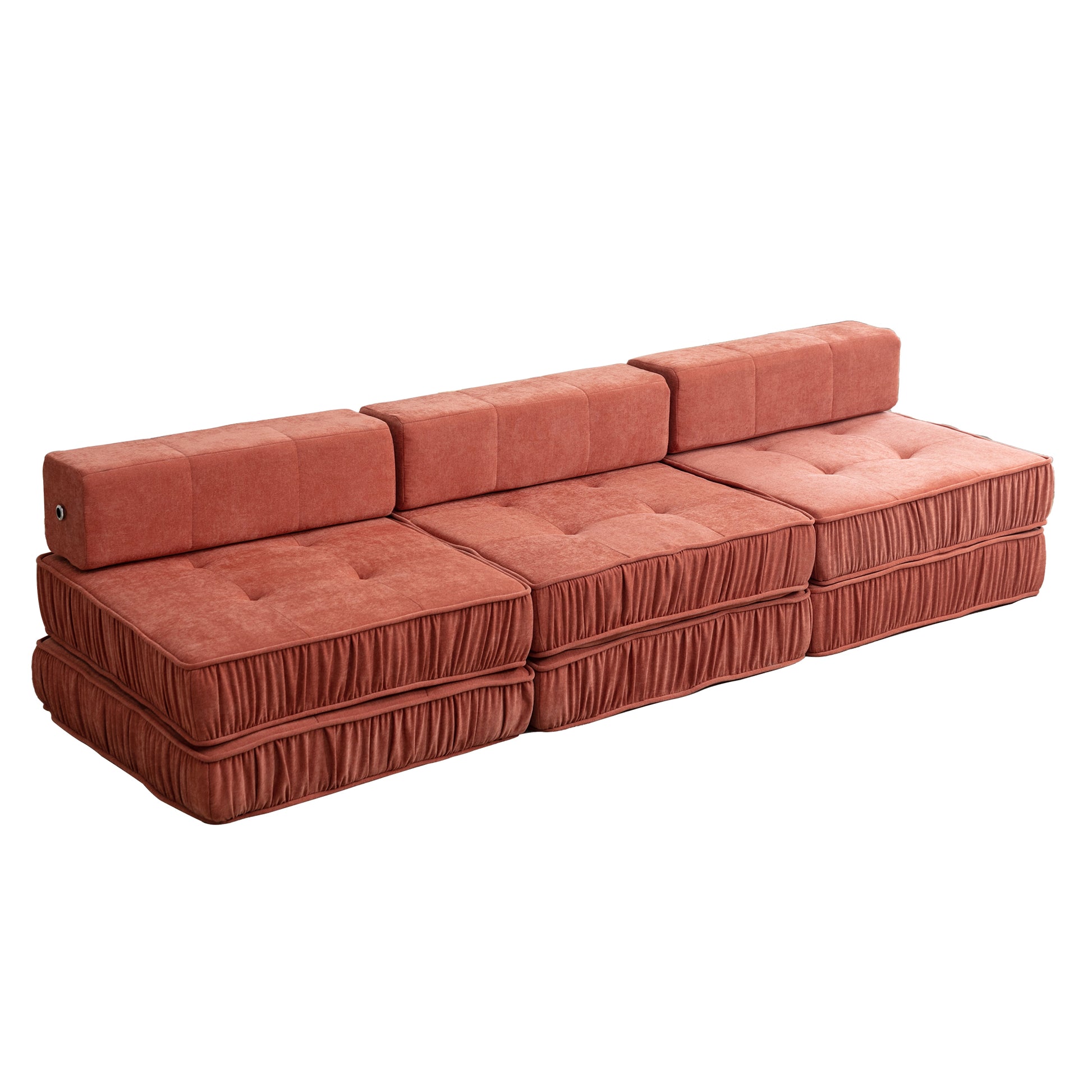 Folding Sofa Bed, Futon Sleeper Chair, Convertible Chair Floor Couch & Sleeping Mattress For Living Room, Guest Room, Home Office, Apartment, Small Space, Bed, Removable Back Cushion, Orange, 1 Seat Orange Chenille Primary Living Space Pillow Back Soft