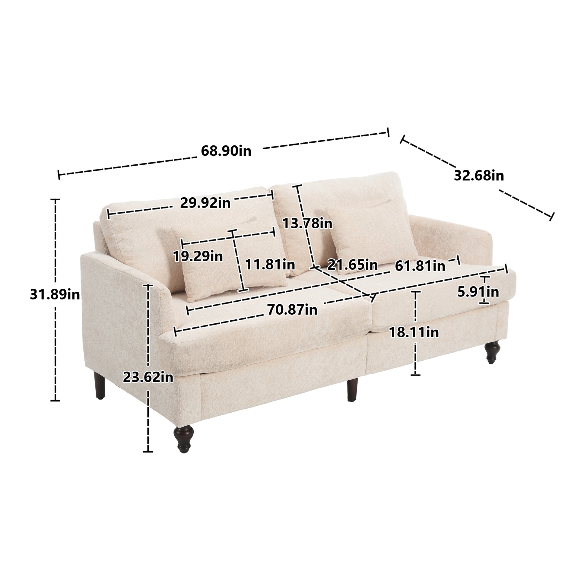 Coolmore Mid Century Modern Chenille Fabric Loveseat Sofa, 2 Seat Upholstered Loveseat Sofa Modern Couch For Living Room,Brown Wood Feet Sofa For Bedroom, Reading Beige Chenille Beige Chenille 2 Seat