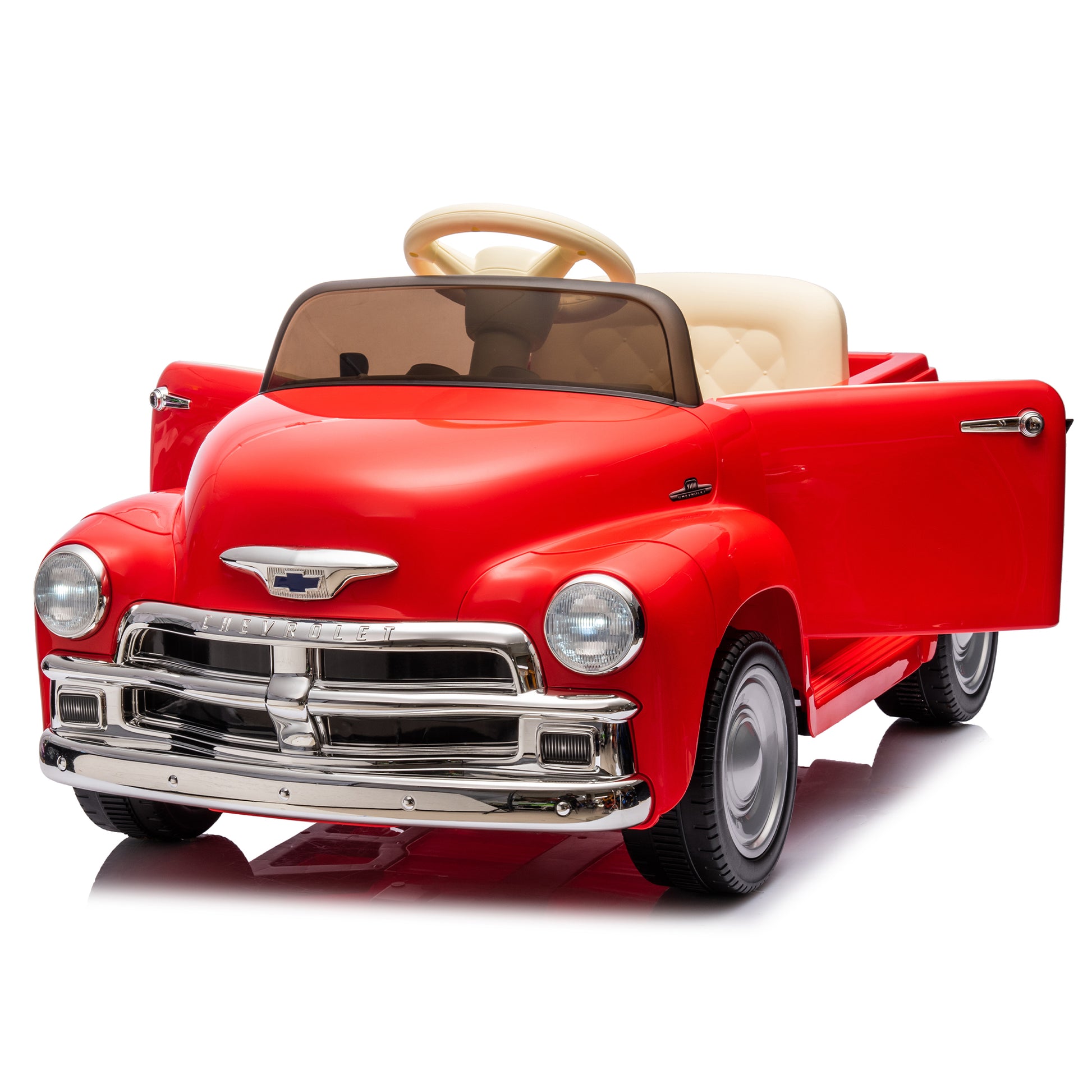 12V Kids Ride On Truck Car W Parents Control, Licensed Chevrolet 3100 Pickup,Electric Car For Kid,Vintage Modeling,3 Speeds,Led Lights,Bluetooth,Usb,High Power Up To 3.11 Mph,Age 3 Red Polypropylene