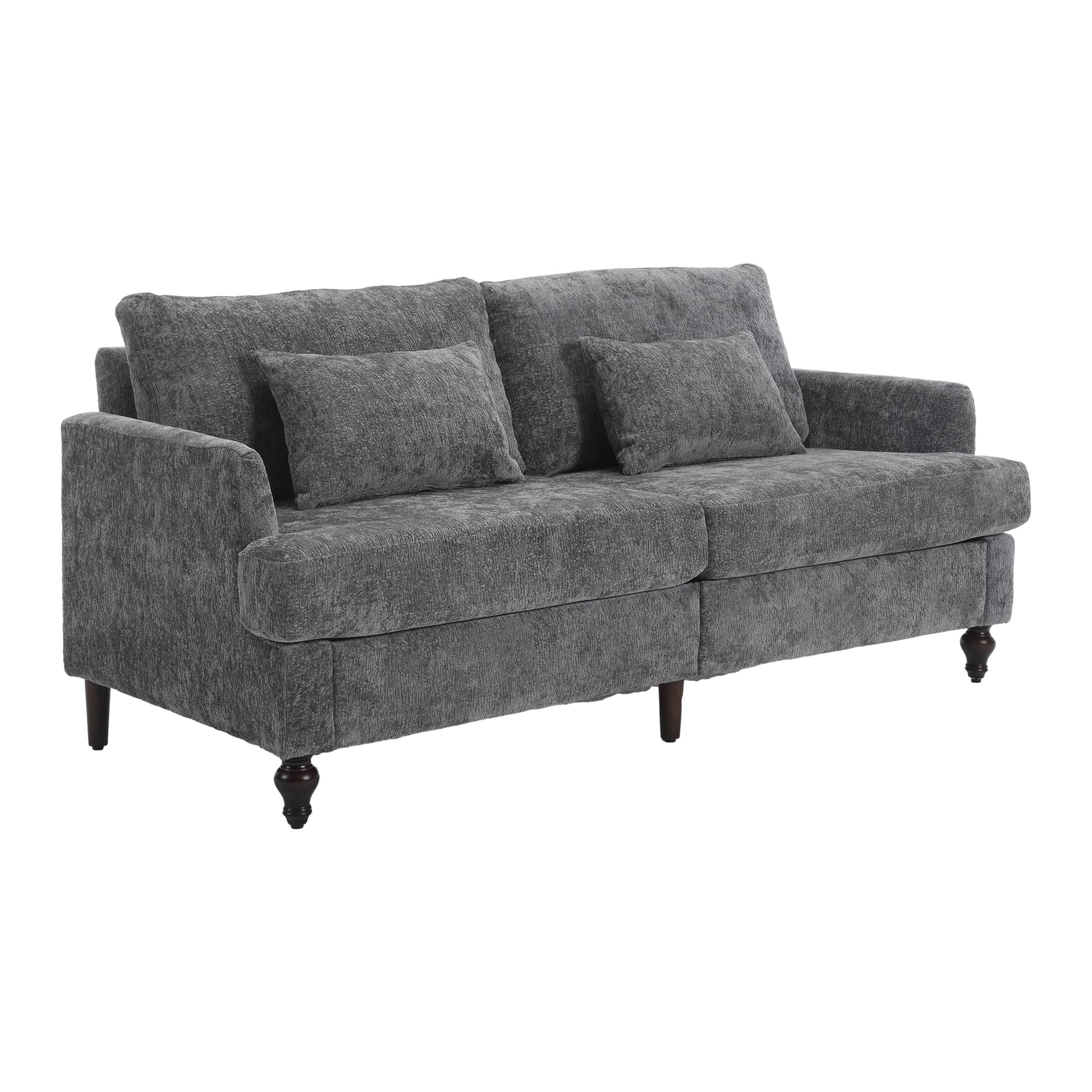 Coolmore Mid Century Modern Chenille Fabric Loveseat Sofa, 2 Seat Upholstered Loveseat Sofa Modern Couch For Living Room,Brown Wood Feet Sofa For Bedroom, Reading Gray Chenille Gray Chenille 2 Seat