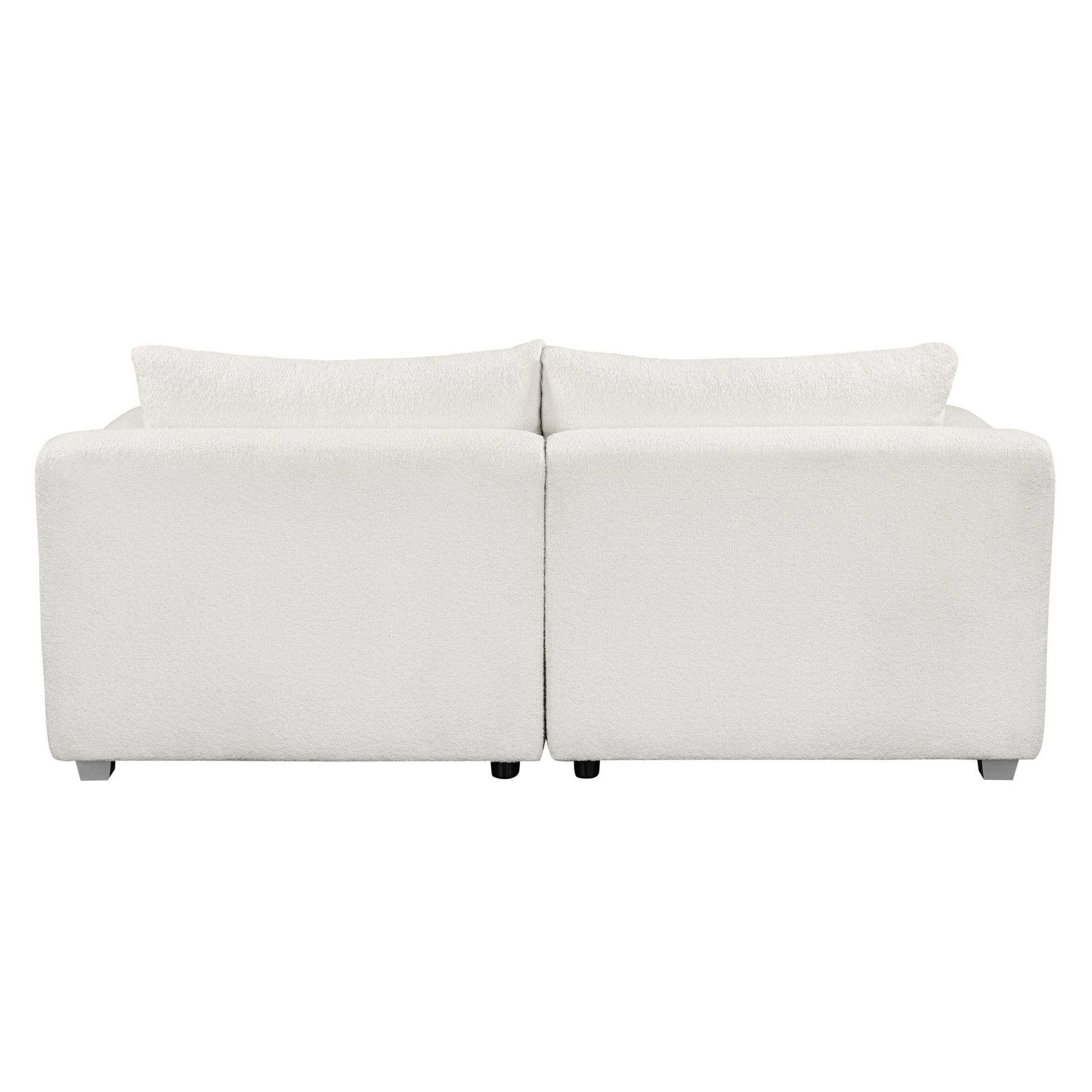 82*36" Modern Loop Yarn Fabric Sofa, One Piece Seat Frame, Minimalist 2 3 Seat Couch Easy To Install, Loveseats With Extra Wide Domed Arms For Living Room, Bedroom, Apartment, Office 2 Pillows White Fabric