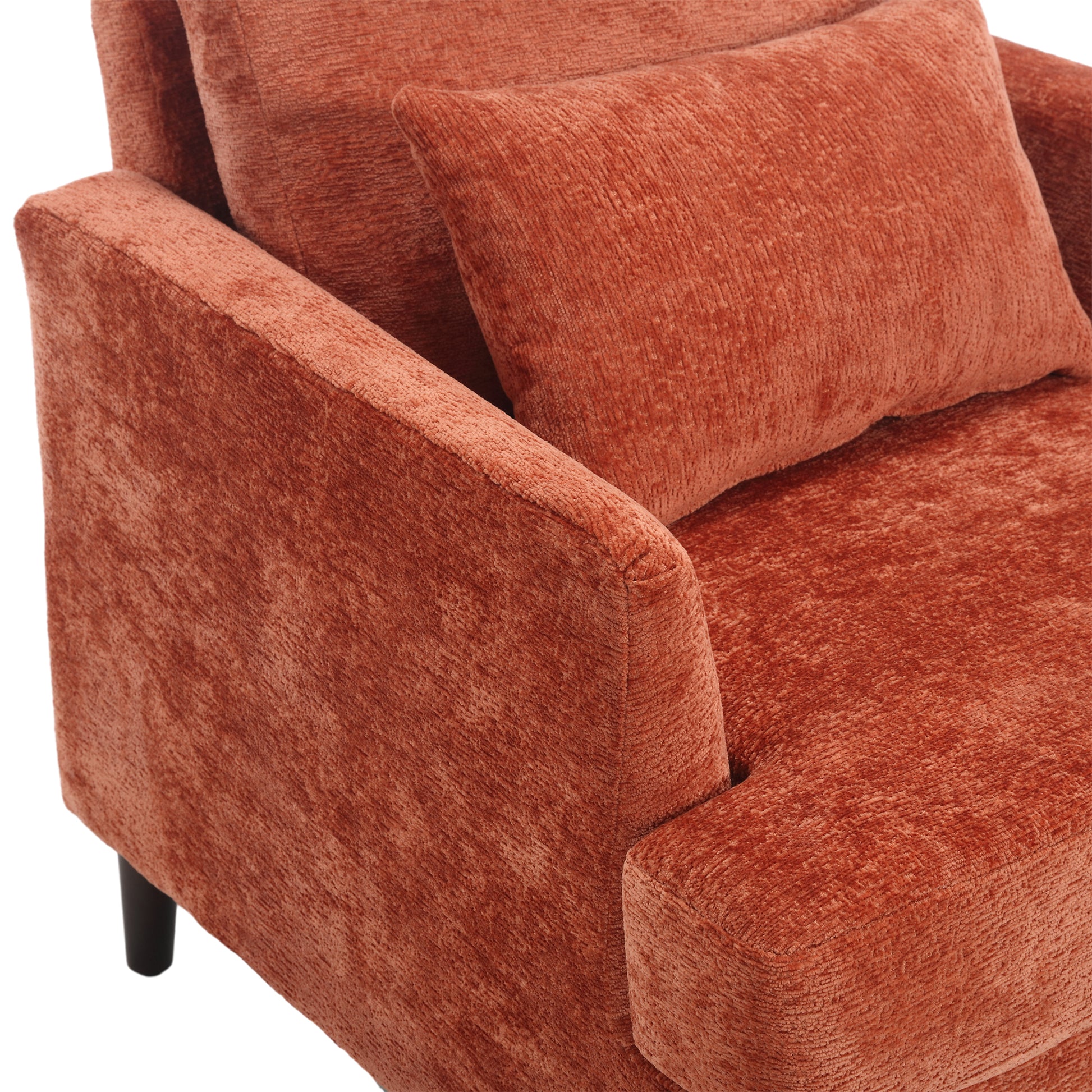 Coolmore Wood Frame Armchair, Modern Accent Chair Lounge Chair For Living Room,Tufted Club Chair, Mid Century Modern Arm Chairs With Studded, Solid Wood Frame, For Bedroom, Reading Orange Chenille