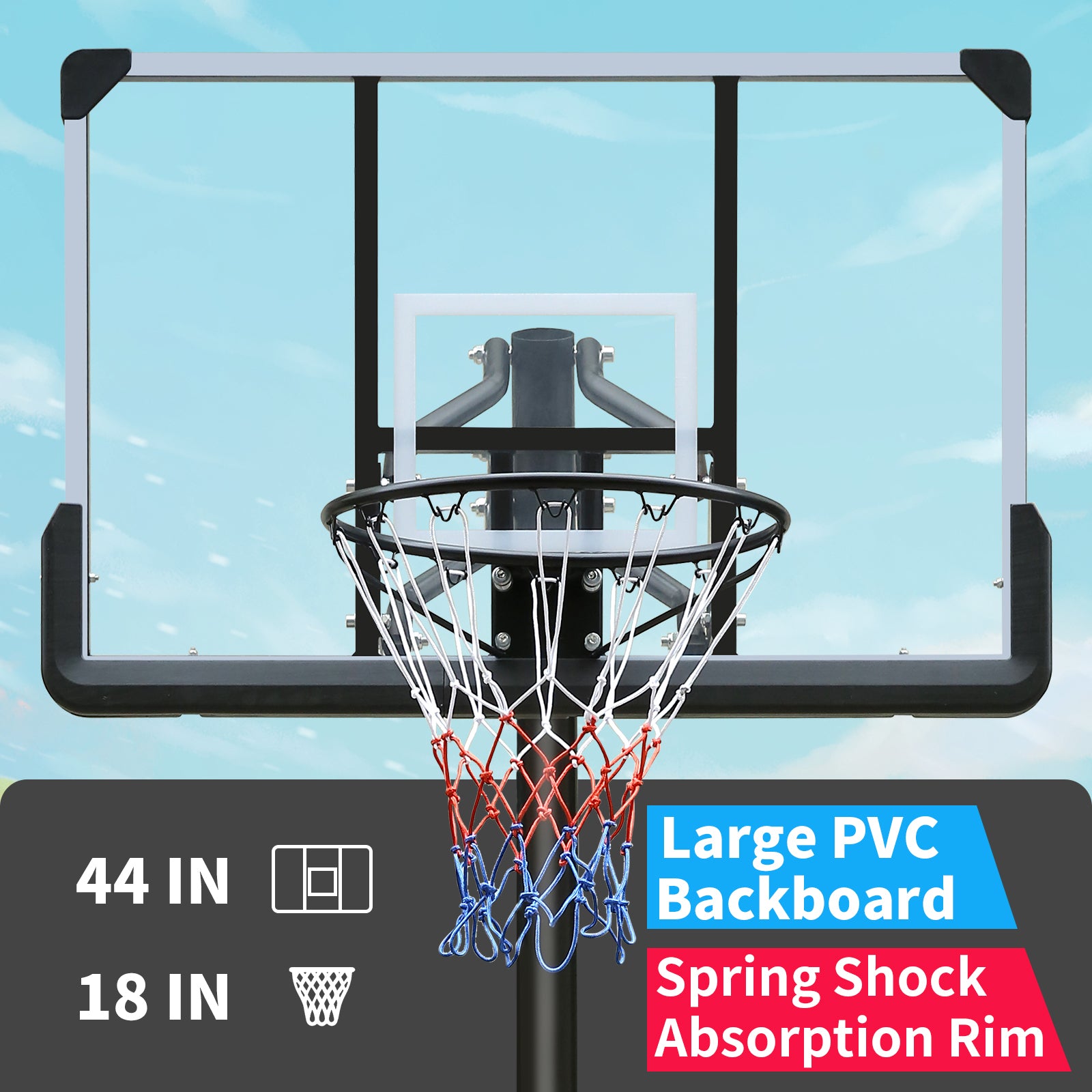 Use For Outdoor Height Adjustable 7.5 To 10Ft Basketball Hoop 44 Inch Backboard Portable Basketball Goal System With Stable Base And Wheels Balls Sports Transparent Garden & Outdoor Sporty Iron