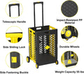 55L Foldable Rolling Cart With Wheels, Portable Updated Utility Tools Rolling Crate W Telescopic Handle, Yellow Yellow Polypropylene