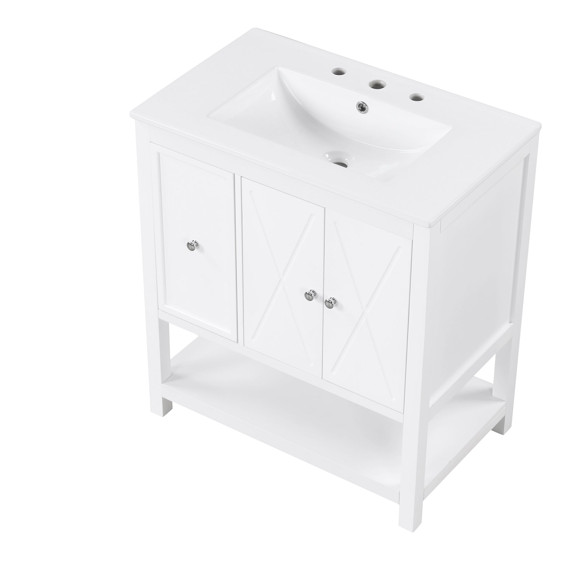 30" Bathroom Vanity With Sink Top, Bathroom Vanity Cabinet With Two Doors And One Drawer, Mdf Boards, Solid Wood, One Package, White White Solid Wood Mdf