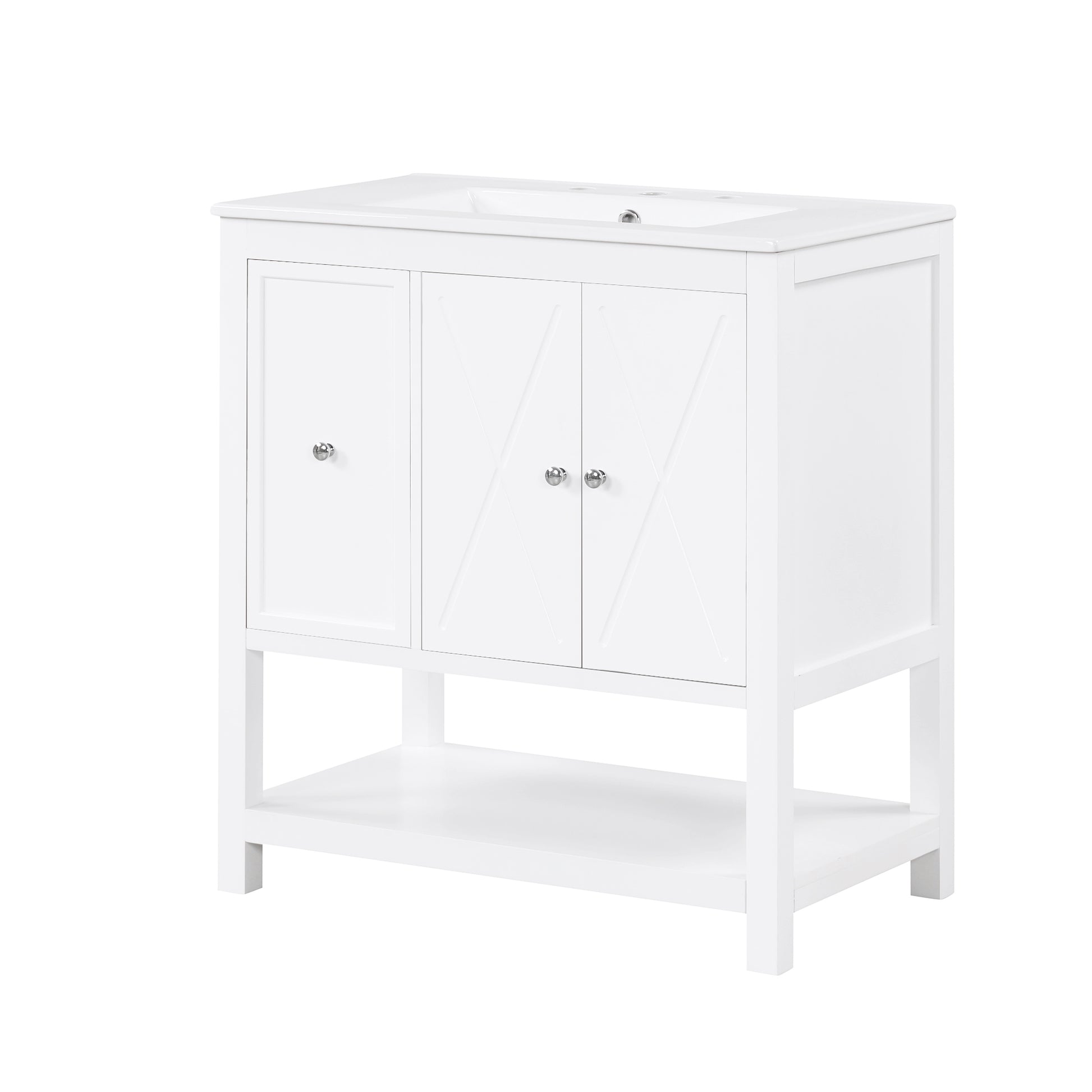 30" Bathroom Vanity With Sink Top, Bathroom Vanity Cabinet With Two Doors And One Drawer, Mdf Boards, Solid Wood, One Package, White White Solid Wood Mdf