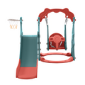 Toddler Slide And Swing Set 3 In 1, Kids Playground Climber Swing Playset With Basketball Hoops Freestanding Combination Indoor & Outdoor Red Hdpe