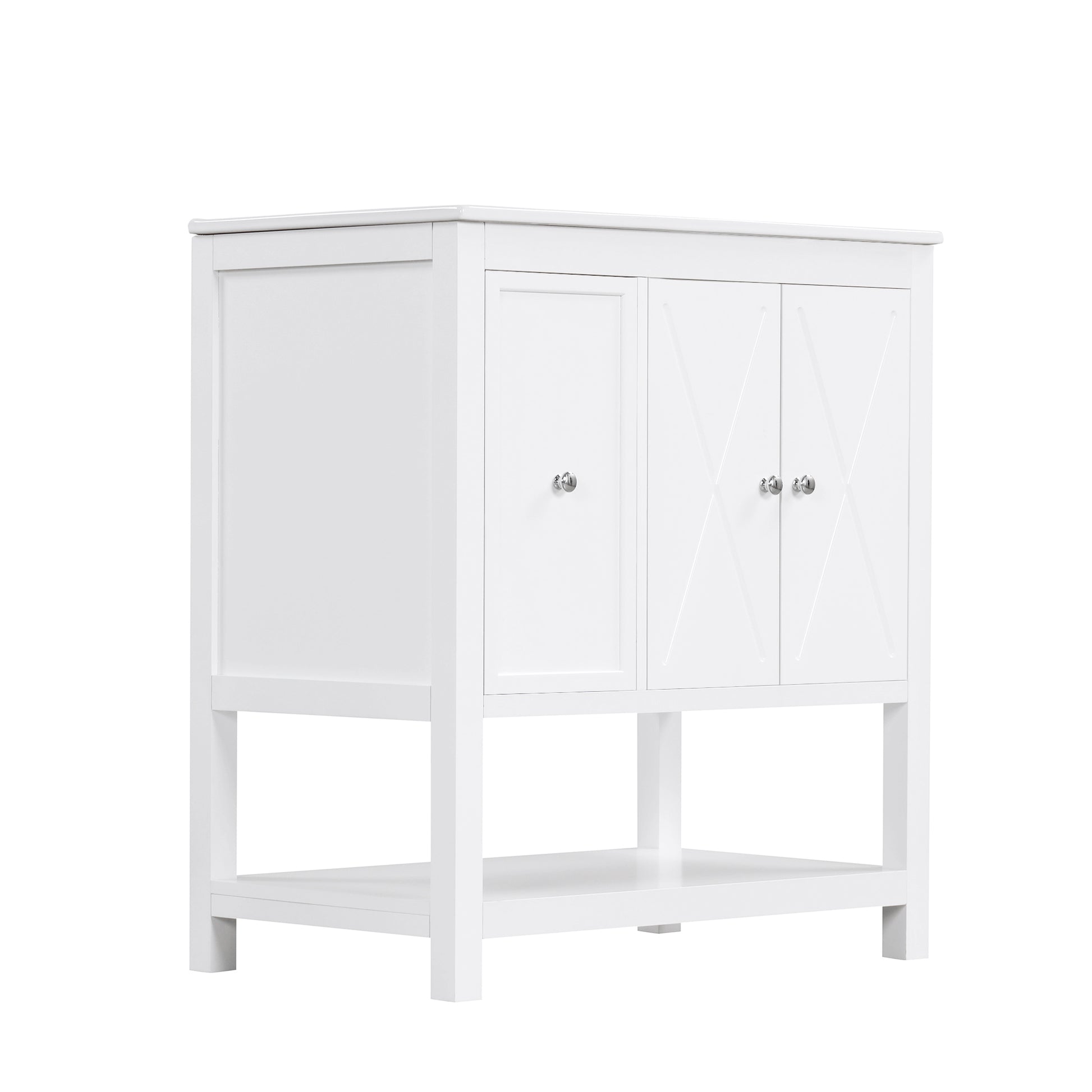 30" Bathroom Vanity With Sink Top, Bathroom Vanity Cabinet With Two Doors And One Drawer, Mdf Boards, Solid Wood, One Package, White White Solid Wood Mdf