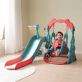 Toddler Slide And Swing Set 3 In 1, Kids Playground Climber Swing Playset With Basketball Hoops Freestanding Combination Indoor & Outdoor Red Hdpe